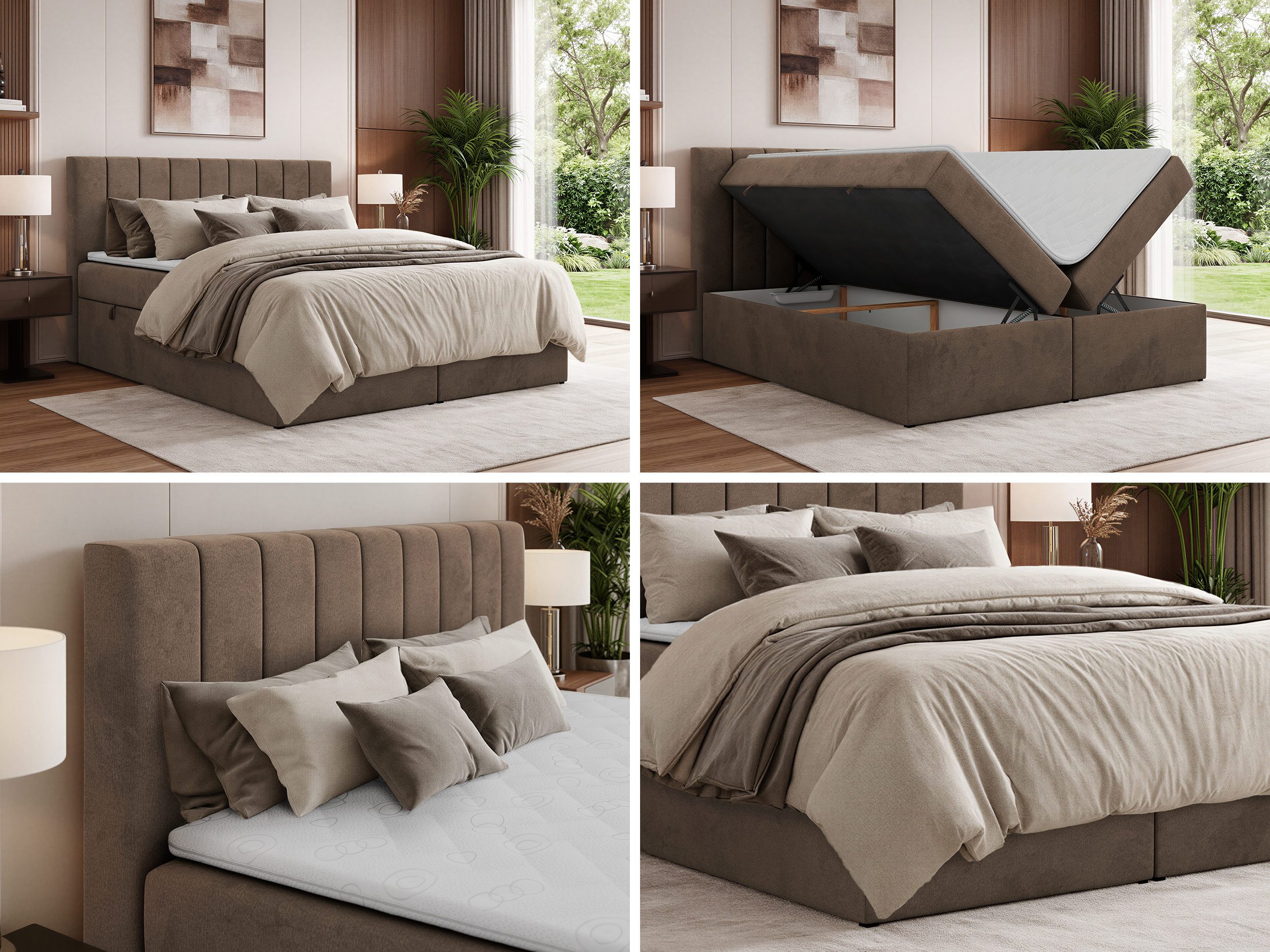 MKS MÖBEL Boxspringbett ALVER (Set, Doppelbett mit Stauraum, Matratze (H3/H4) & Topper (Visco oder T25), 2 Bettkästen, Federautomaten, Multipocket 7-Zonen H3/H4