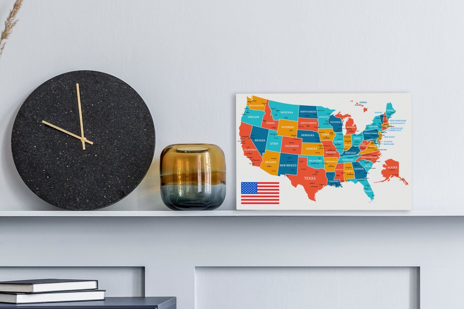 OneMillionCanvasses® Leinwandbild Karte von Amerika in Farbe, (1 St), Leinwand Bilder Klein, Wand Dekoration Aesthetic 30x20 cm – Bild 2 von 5