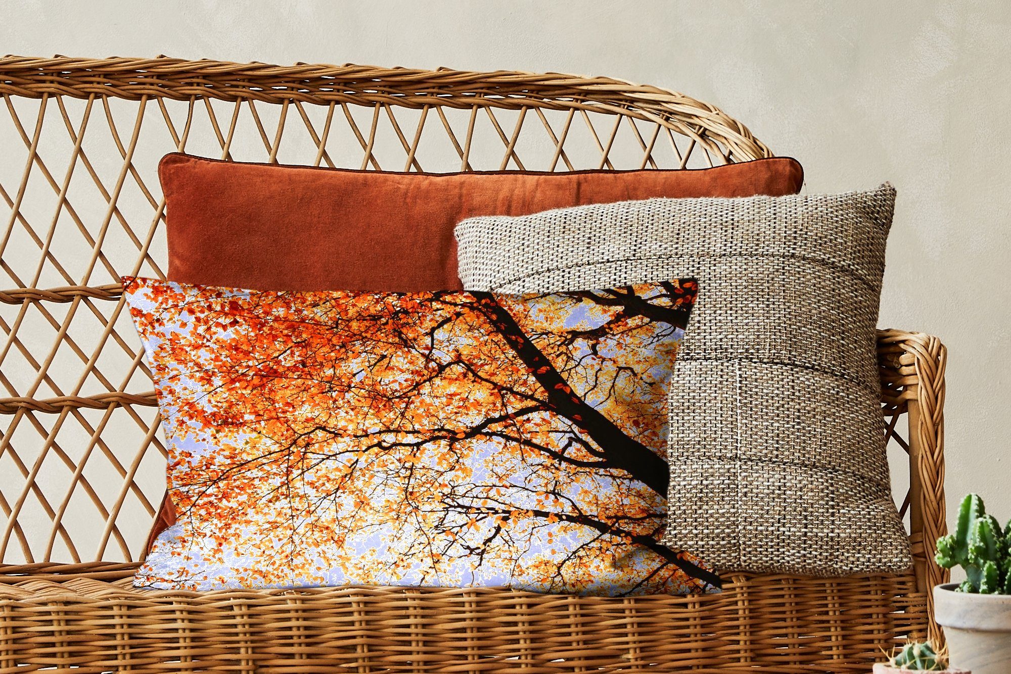 MuchoWow Baum Schlafzimmer Dekoration, Dekokissen Rustikal, - Füllung, Wohzimmer Dekokissen Zierkissen, Herbstblätter mit - - Jahreszeiten