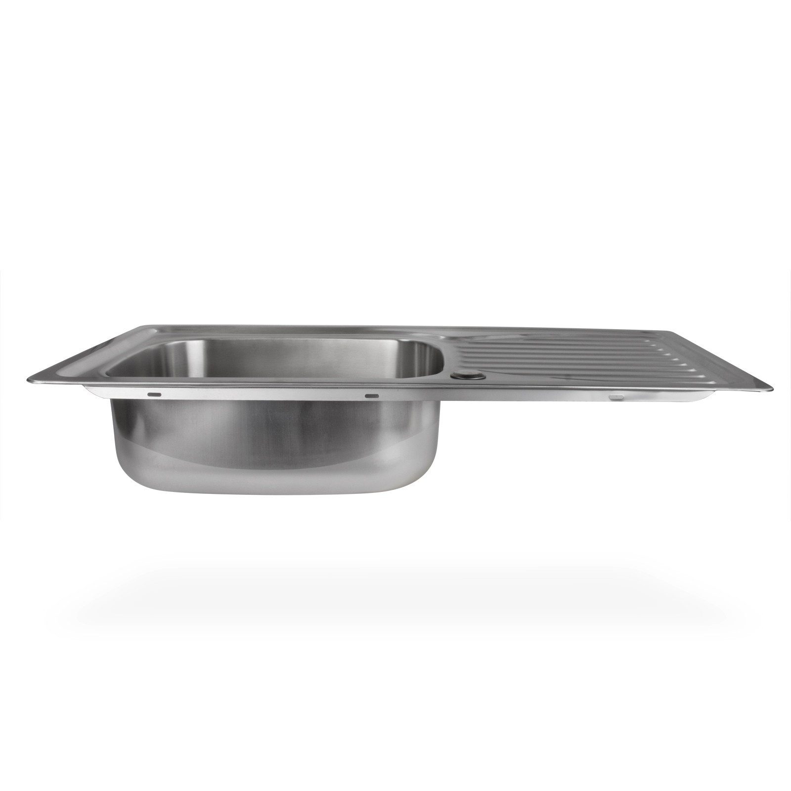 Stabilo Sanitär Edelstahlspüle Einbauspülbecken Chrom eckig 78 cm Edelstahl mit großem Ablaufloch, 78/43 cm, (Komplett-Set, komplettem Siphon inkl. Befestigungs – Bild 3 von 5