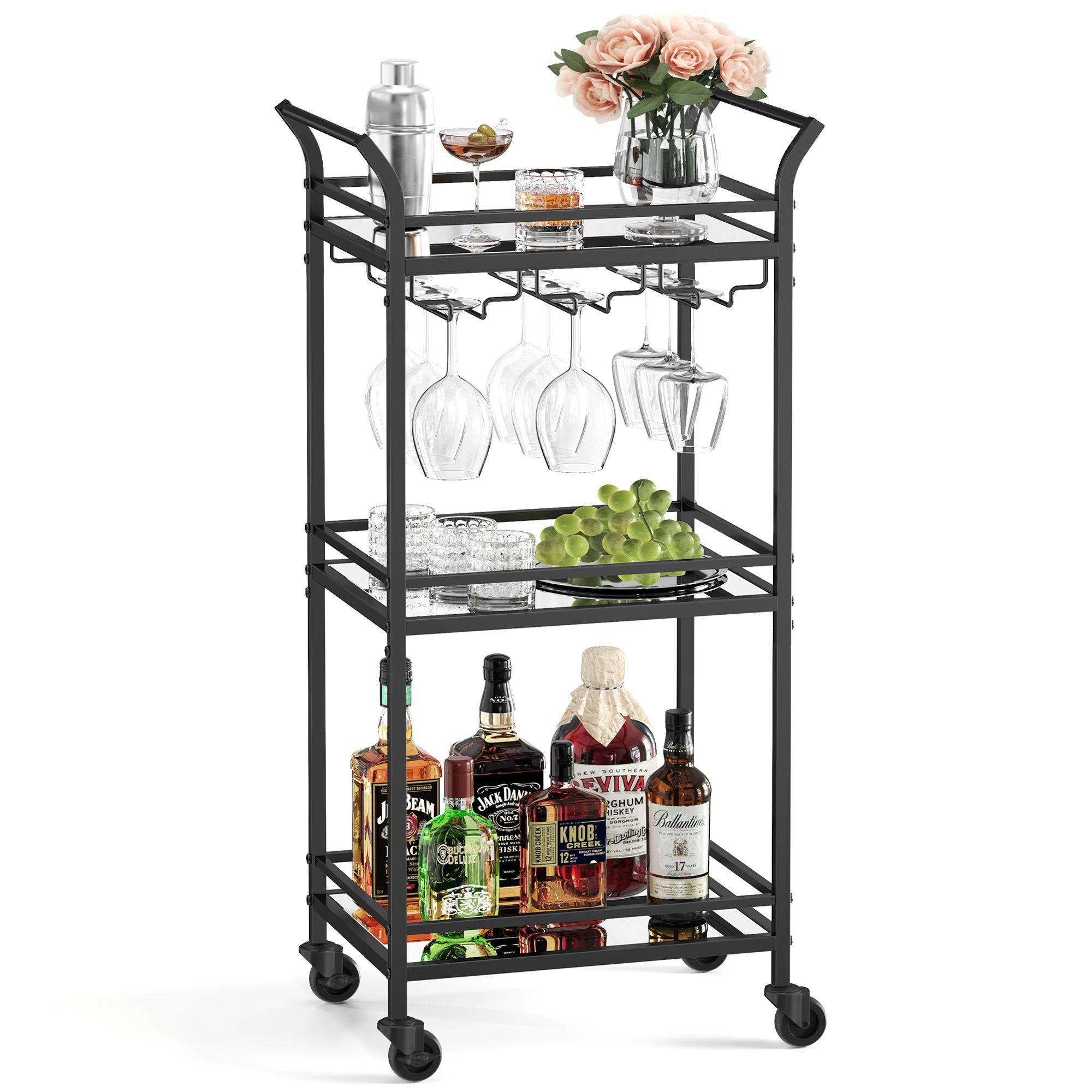 VASAGLE Servierwagen, kleine Barwagen mit 3 verspiegelte Glasablagen, 38 x günstig online kaufen