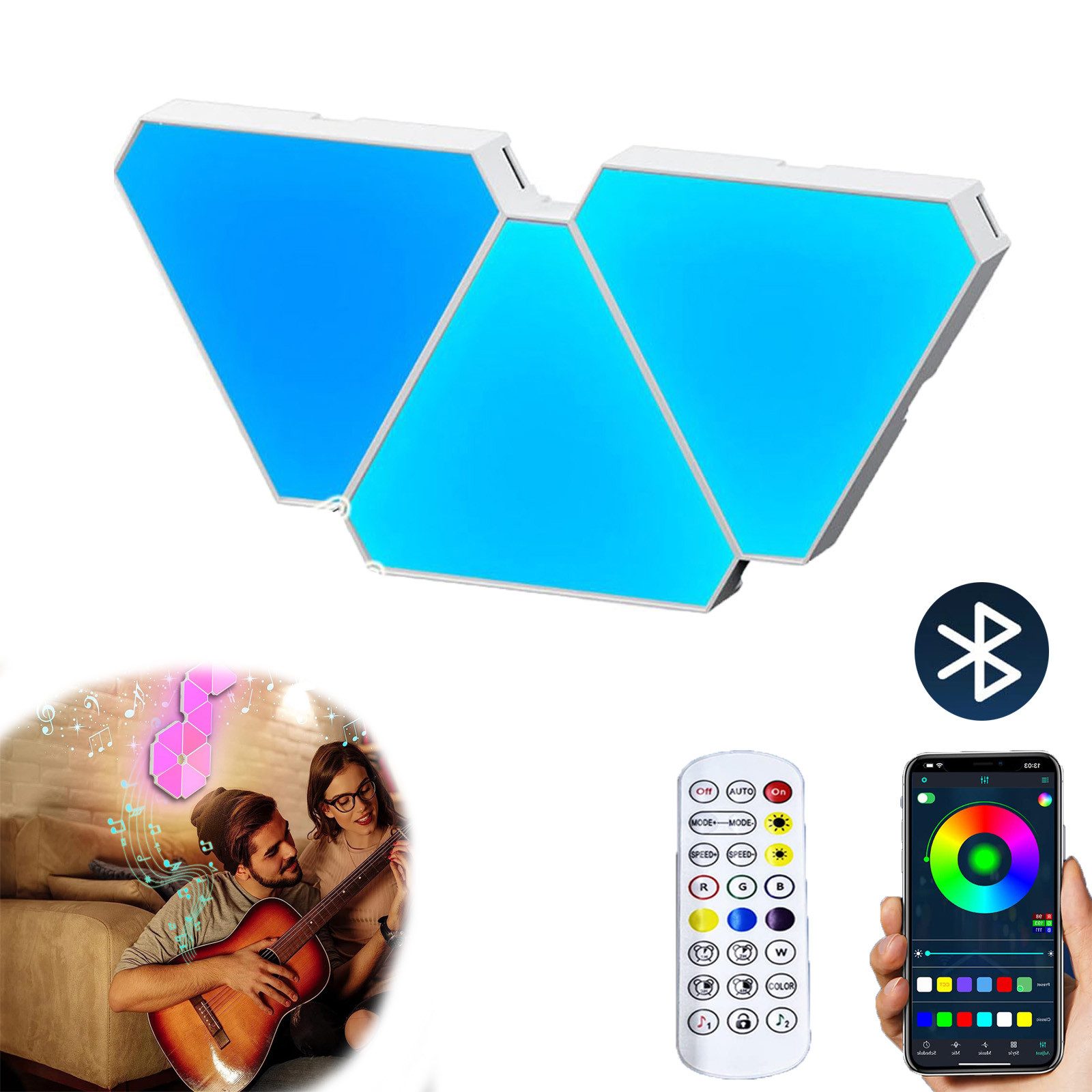 LED Panel LED Dreiecke Wandleuchte MusikSync Timer,Echte RGB Gaming Beleuchtung