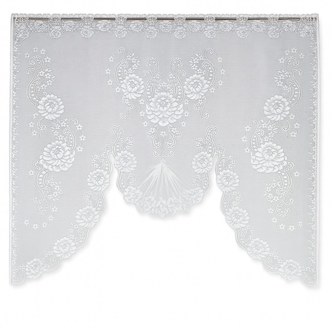 heimtexland Scheibengardine Jacquard Gardine M Bogen gerafft Fensterbild weiß (1 St), Stangendurchzug, halbtransparent, Jacquard, Blumen Bordüre I gebogt I durchscheinend