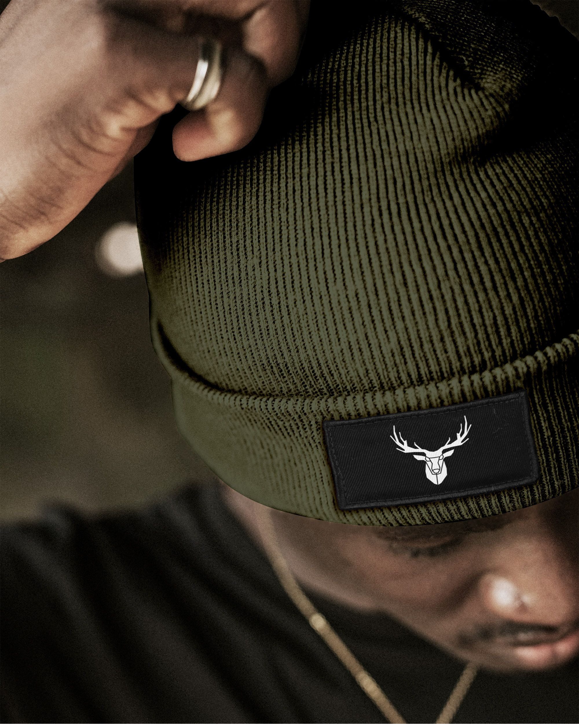 Neverless Strickmütze Herren Beanie Wintermütze mit Patch Hirsch Geweih Low günstig online kaufen