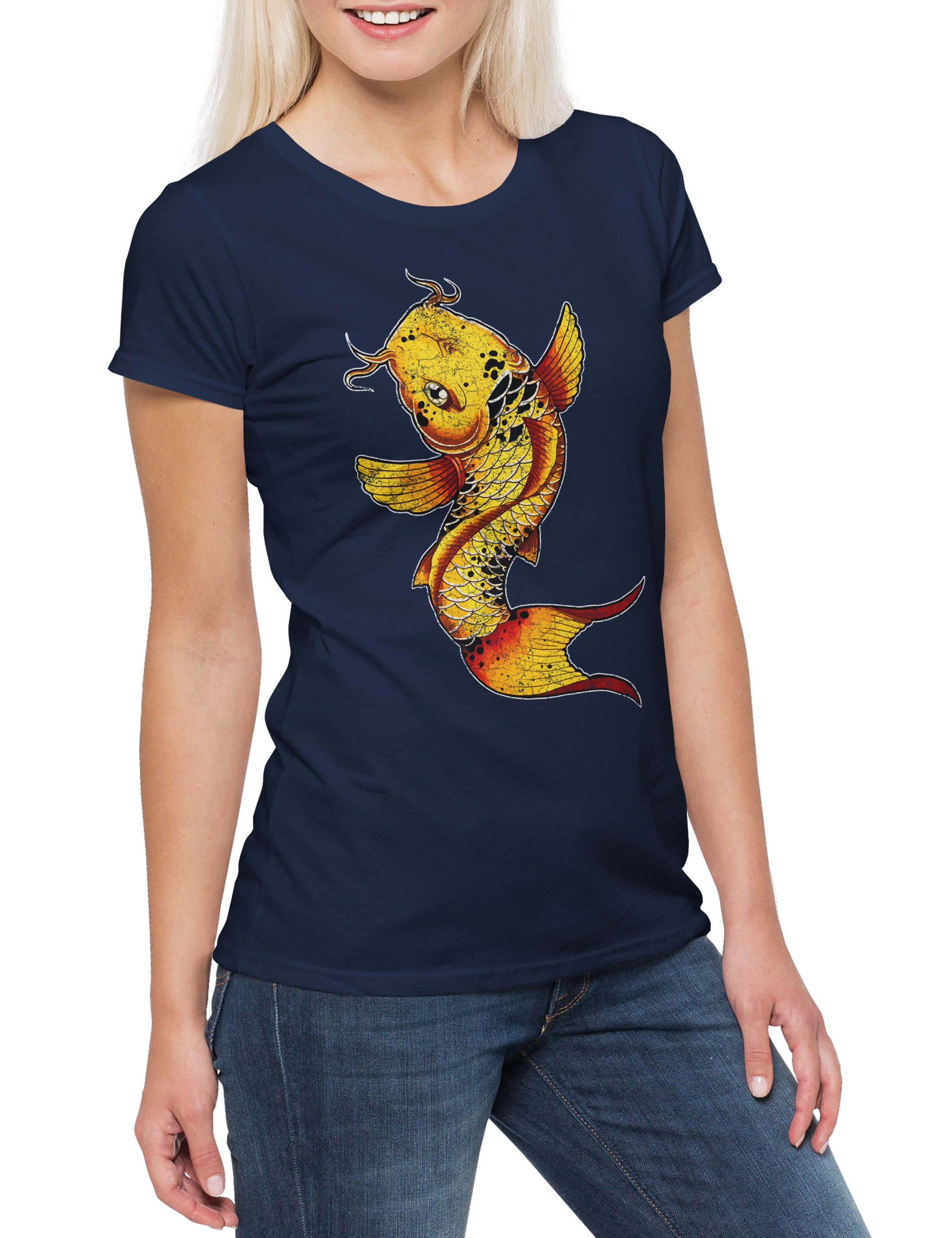 Print-Shirt Koi Damen T-Shirt Asian Tattoo Art Artist Karpfen Japanese Japan