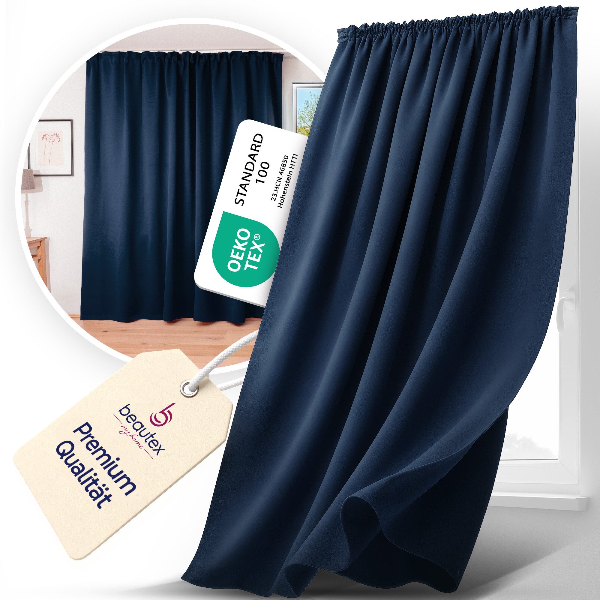 Beautex Verdunkelungsvorhang 2er Set mit U-Band, Blackout Vorhang Gardine abdunkelnd (2 St), Kräuselband, verdunkelnd, 2er Set, wärmeisolierend, blickdicht, was – Bild 3 von 5