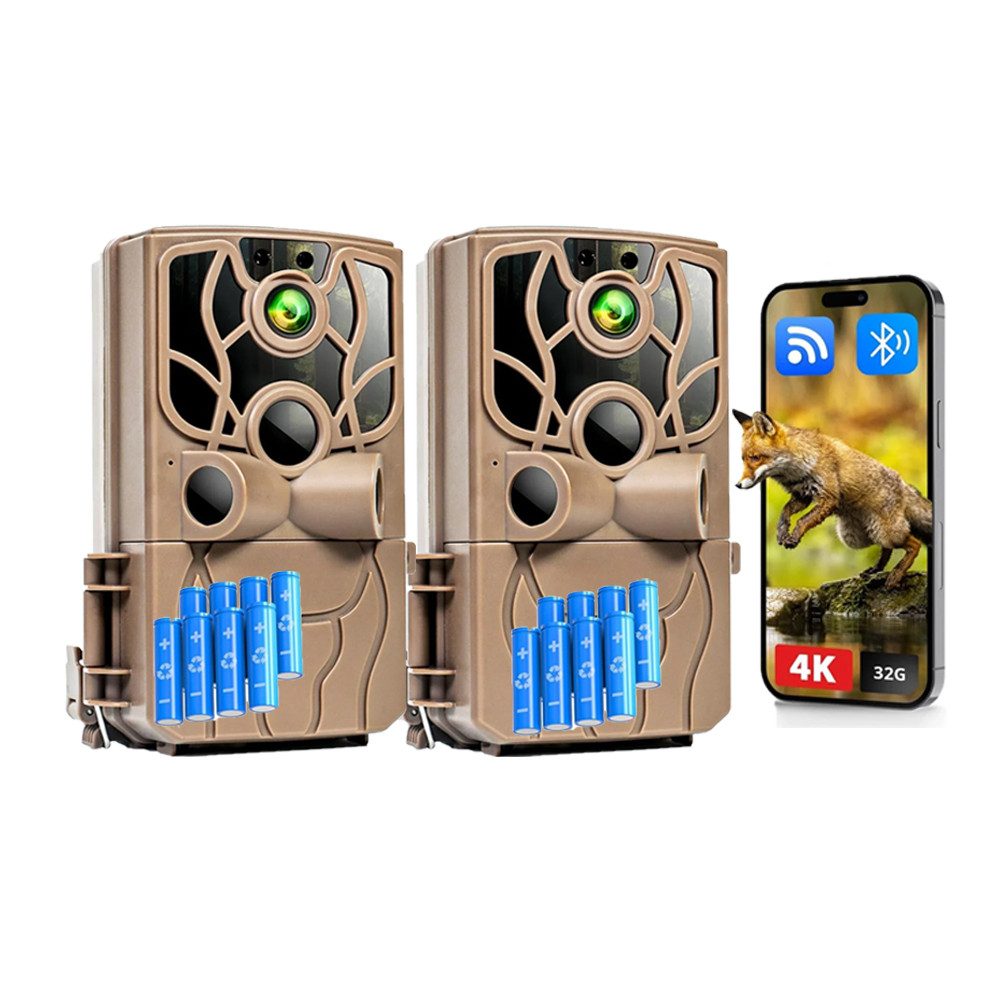 TWUFY Wildkamera Wildkamera mit Handyübertragung APP 4K 48MP HD WLAN Bluetooth (Wild & Jagd, Außenbereich Sicherheit, Überwachung, Außenbereich, Innenbereich, mit 8 AA-Batterien & 32GB Speicherkarte, 1-tlg., Wildkamera mit Bewegungsmelder Nachtsicht 0,3s Auslöser, 120 °Weitwinkel Wildtierkamera IP66 Wasserdicht)