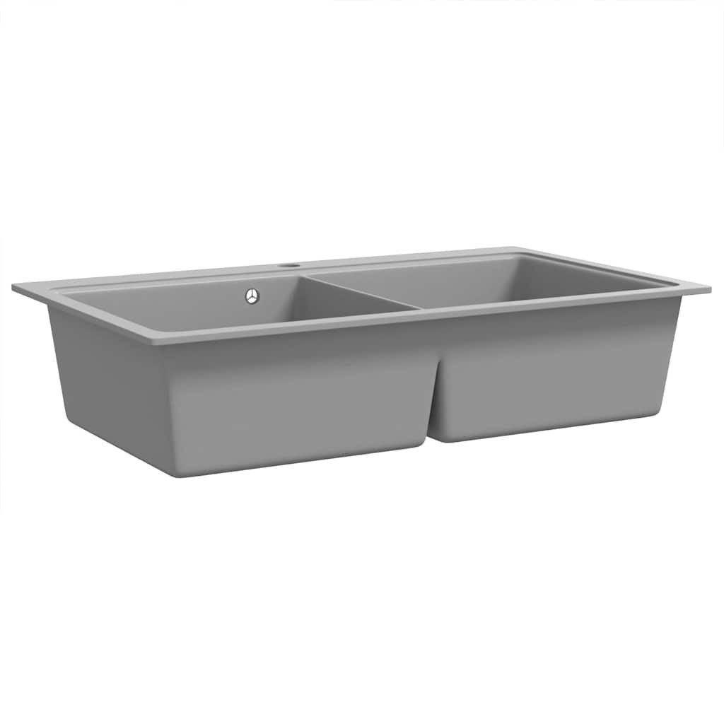 vidaXL Granitspüle Granitspüle Doppelbecken Grau, Oval, 51/86 cm