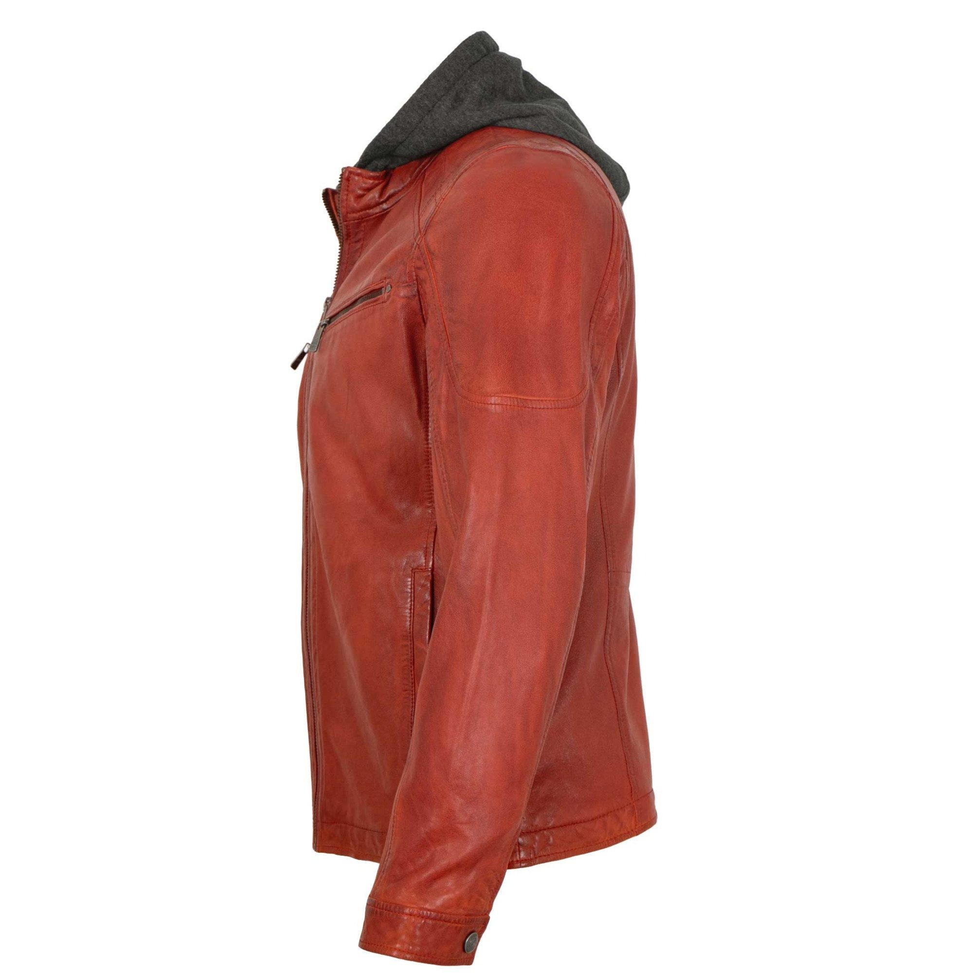 Jilani Lederjacke Ventura Jilani Collection - Herren Lederjacke Kapuze Lammnappa rot-orange
