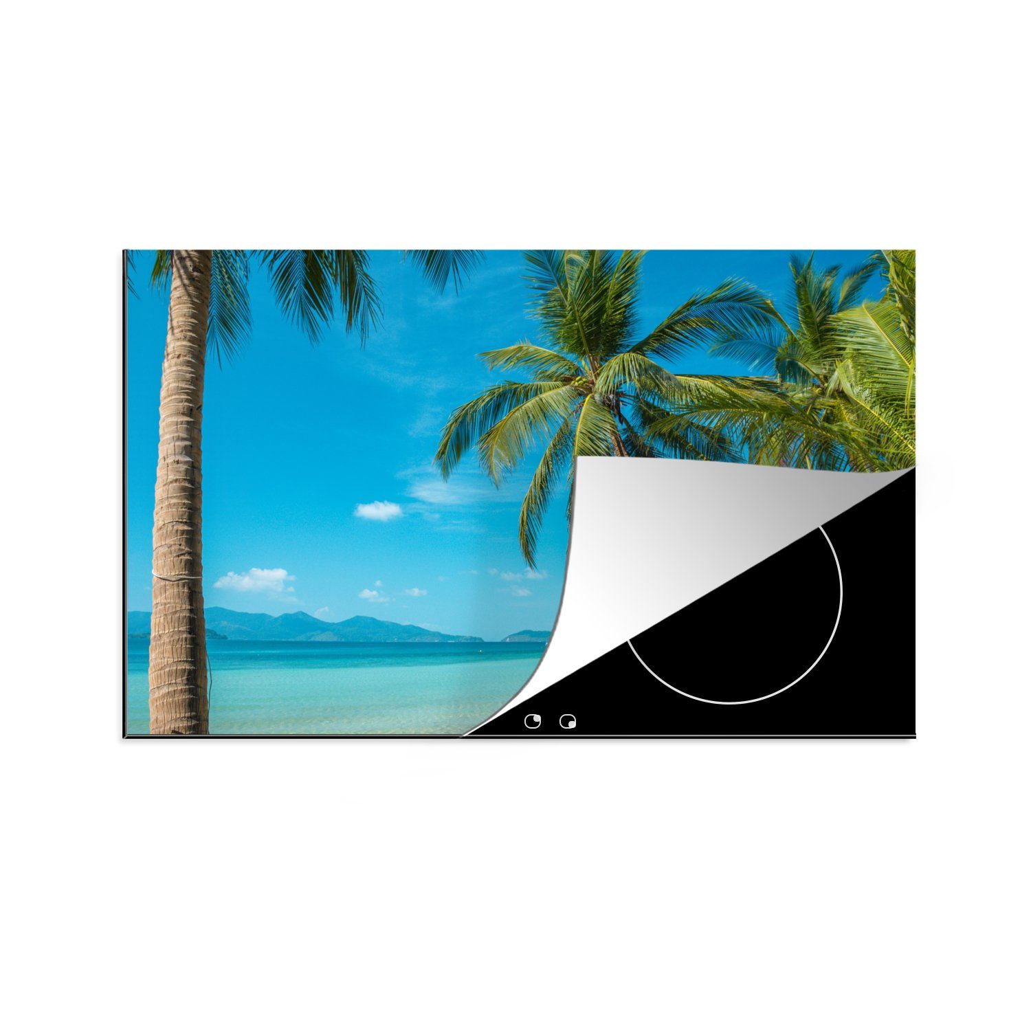 MuchoWow Herdblende-/Abdeckplatte Ein exotischer Strand mit Palmen auf Ko Chang, Vinyl, (1 tlg), 81x52 cm, Induktionskochfeld Schutz für die küche, Ceranfeldabdeckung