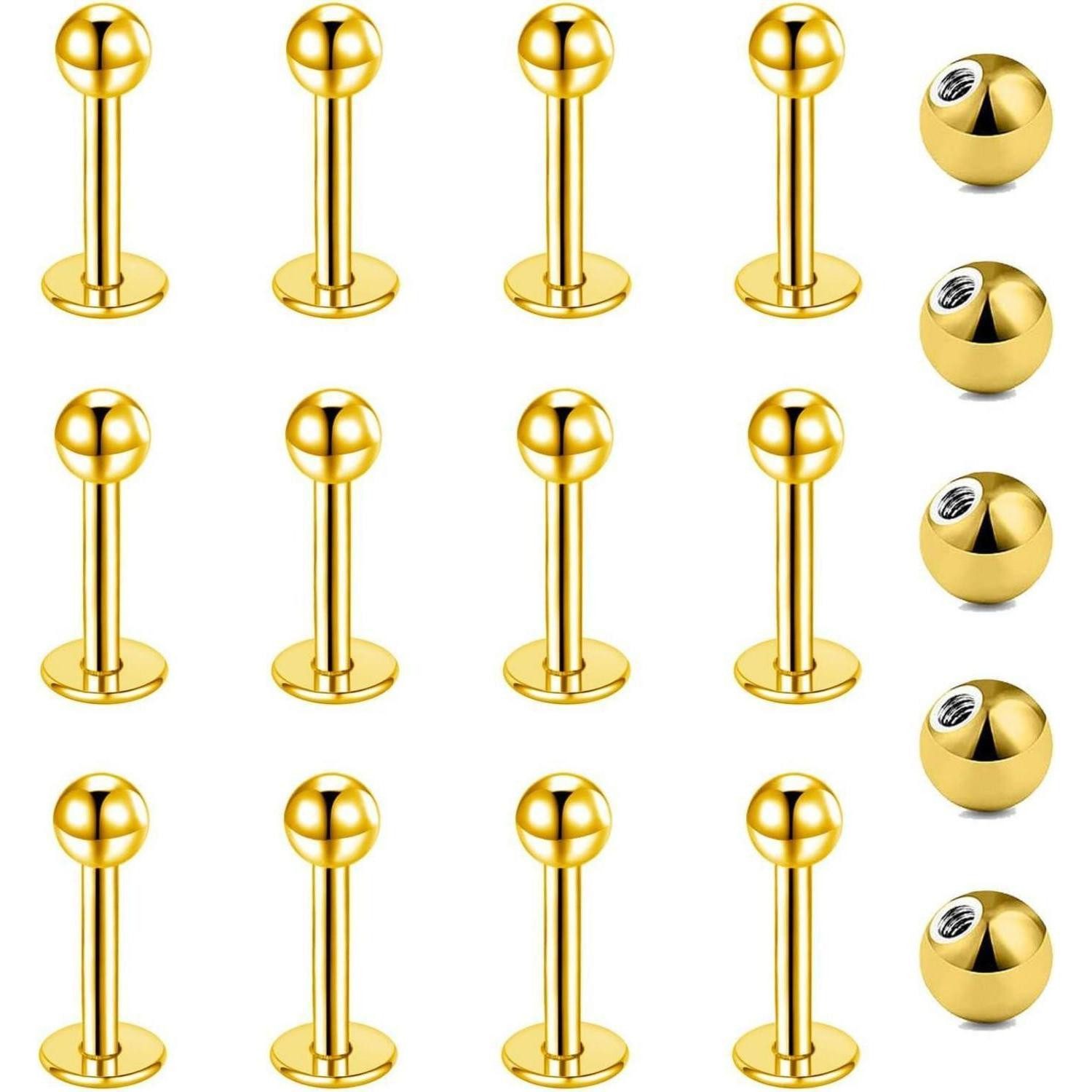 Piercing-Set Lippenpiercing Chirurgenstahl 1,2mm Labret Helix Silber Gold 6mm