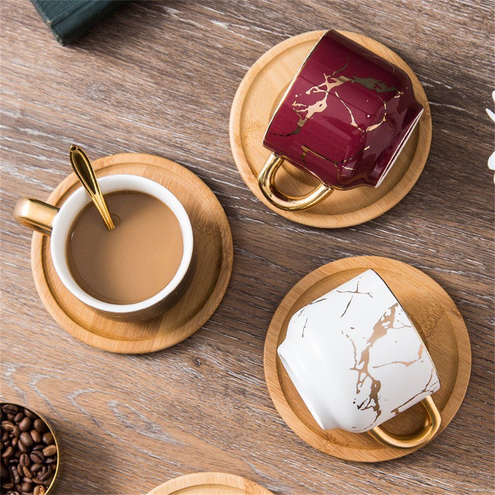 (1-tlg), Dekorative und Set Teetasse Teetablett, Kaffeeservice Löffel, Ceramic mit Cappuccinotasse Rot Teetasse Untertassen mit Keramik-Kaffeetasse
