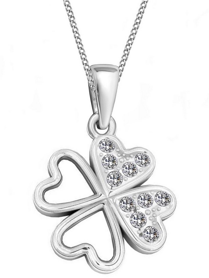Goldene Hufeisen Kette mit Anhänger Kleeblatt Mädchen Damen Halskette 925 Silber Glücksbringer (2-tlg, inkl. Etui), Rhodiniert