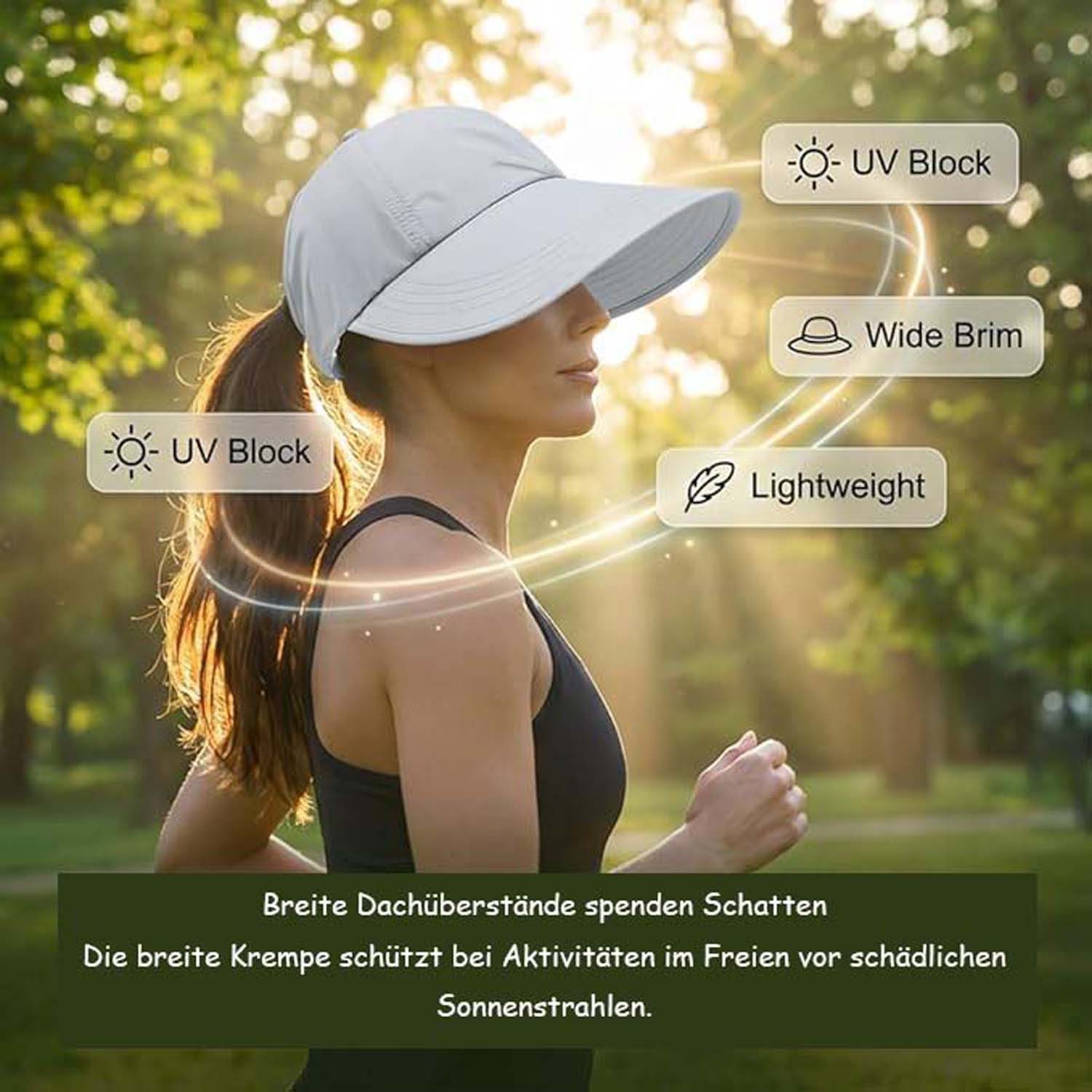 Bwecuy Sonnenhut Damen UV Schutz 50, Outdoor UV Protection Hollow Top Sun Hat – Bild 3 von 5