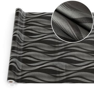 ANRO Tischdecke Tischdecke Wachstuch Premium Ornamente Schwarz Robust Wasserabweisend, Prägung