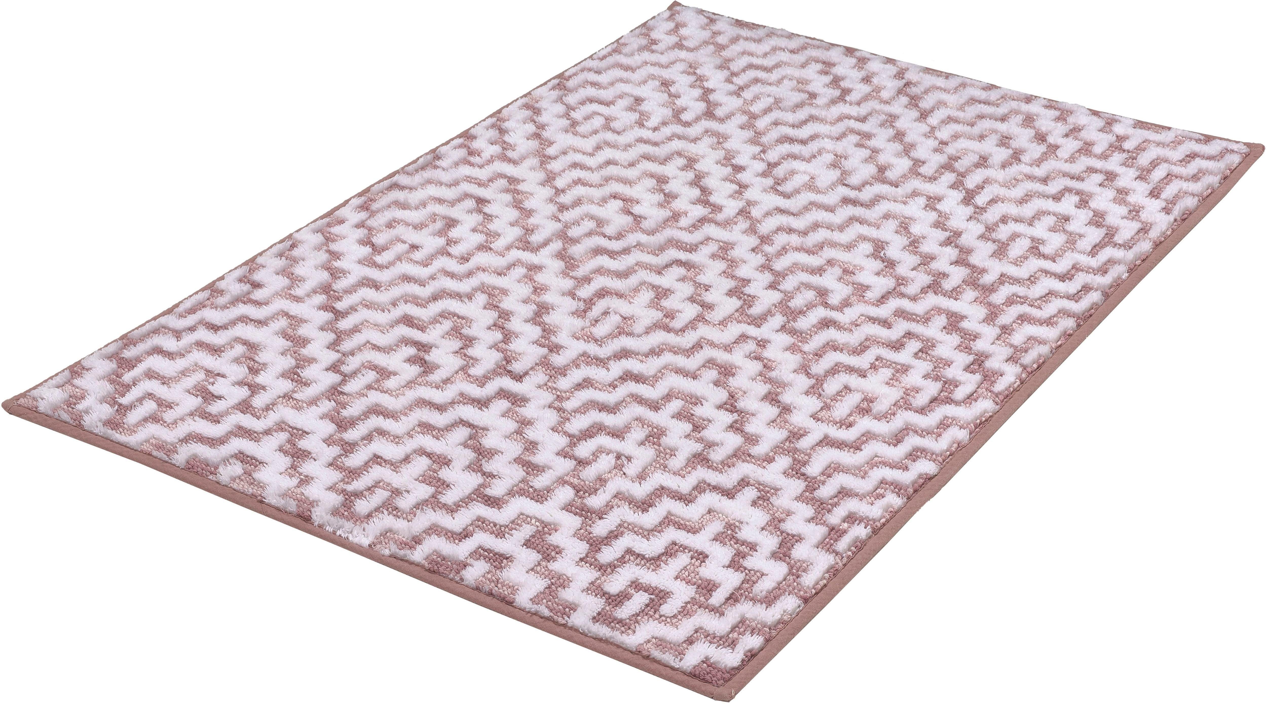 Kleine Wolke Badematte Botany, Höhe 10 mm, rutschhemmend beschichtet, fußbodenheizungsgeeignet, Baumwolle, rechteckig, Badteppich, modernes Rauten Design, Hoch-Tief Effekt, reine Baumwolle