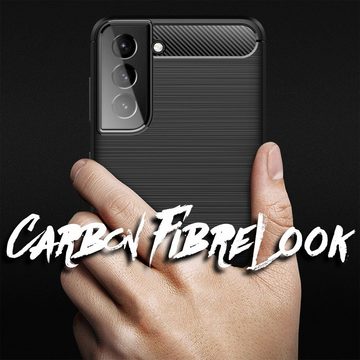 Nalia Smartphone-Hülle Samsung Galaxy S21 Plus, Carbon Style Silikon Hülle / Matt Schwarz / Elegantes Business Cover