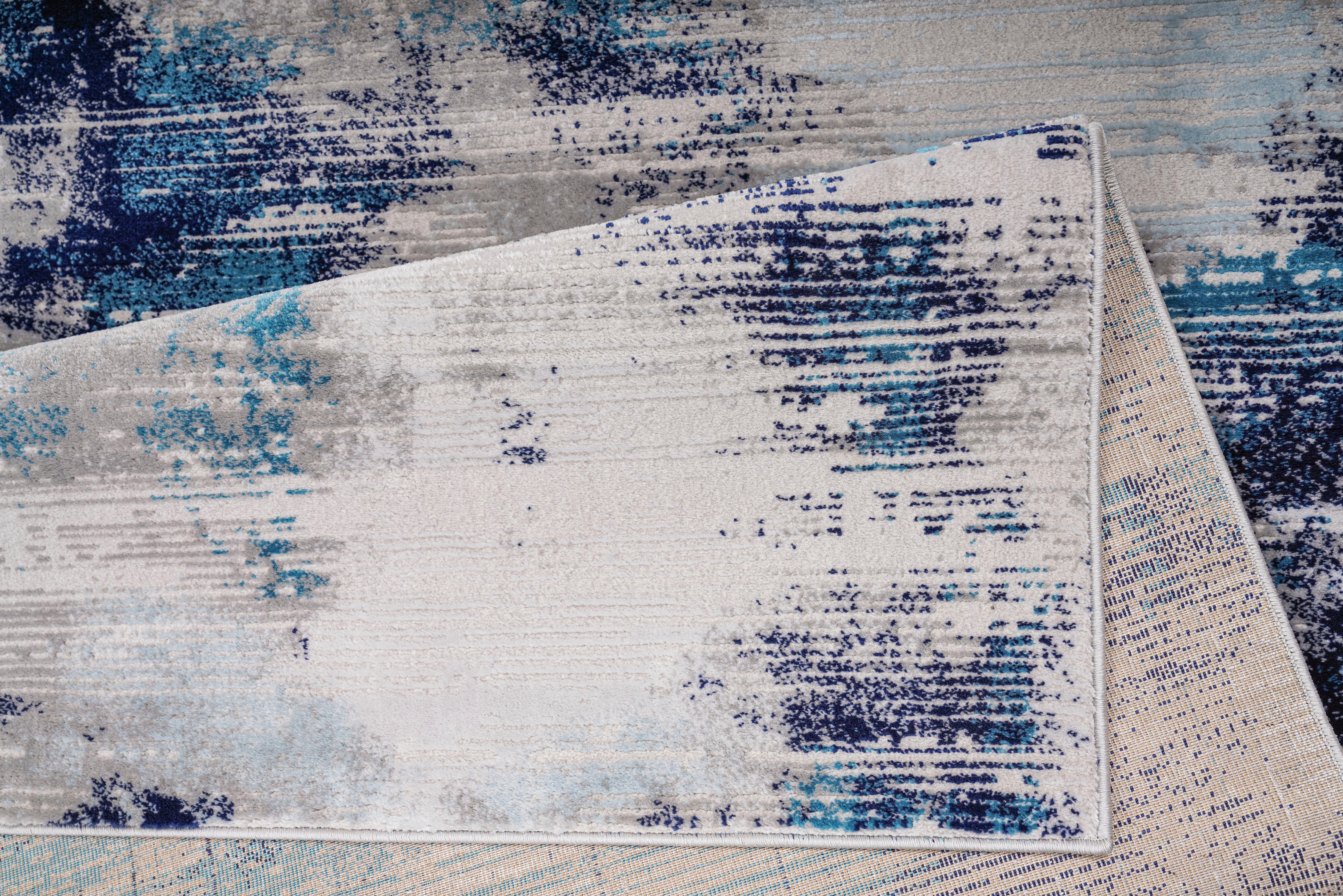 Höhe: Haptik, Oleas, Leonique, abstraktes Design, Vintage-Look, rechteckig, Teppich weiche pflegeleicht 24 mm, blau