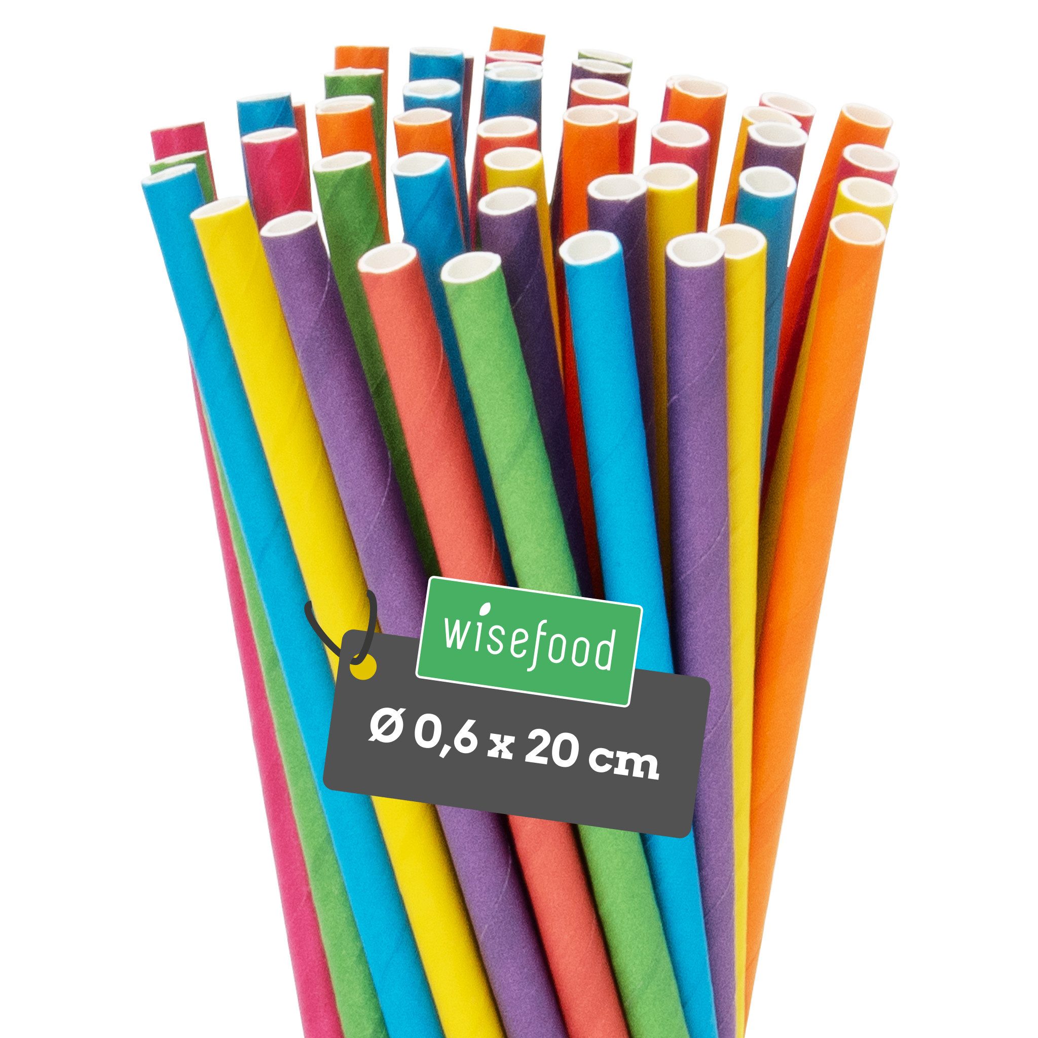 wisefood Trinkhalme Papier-Strohhalme, bunt, Ø 0,6 x 20 cm, (100-tlg)