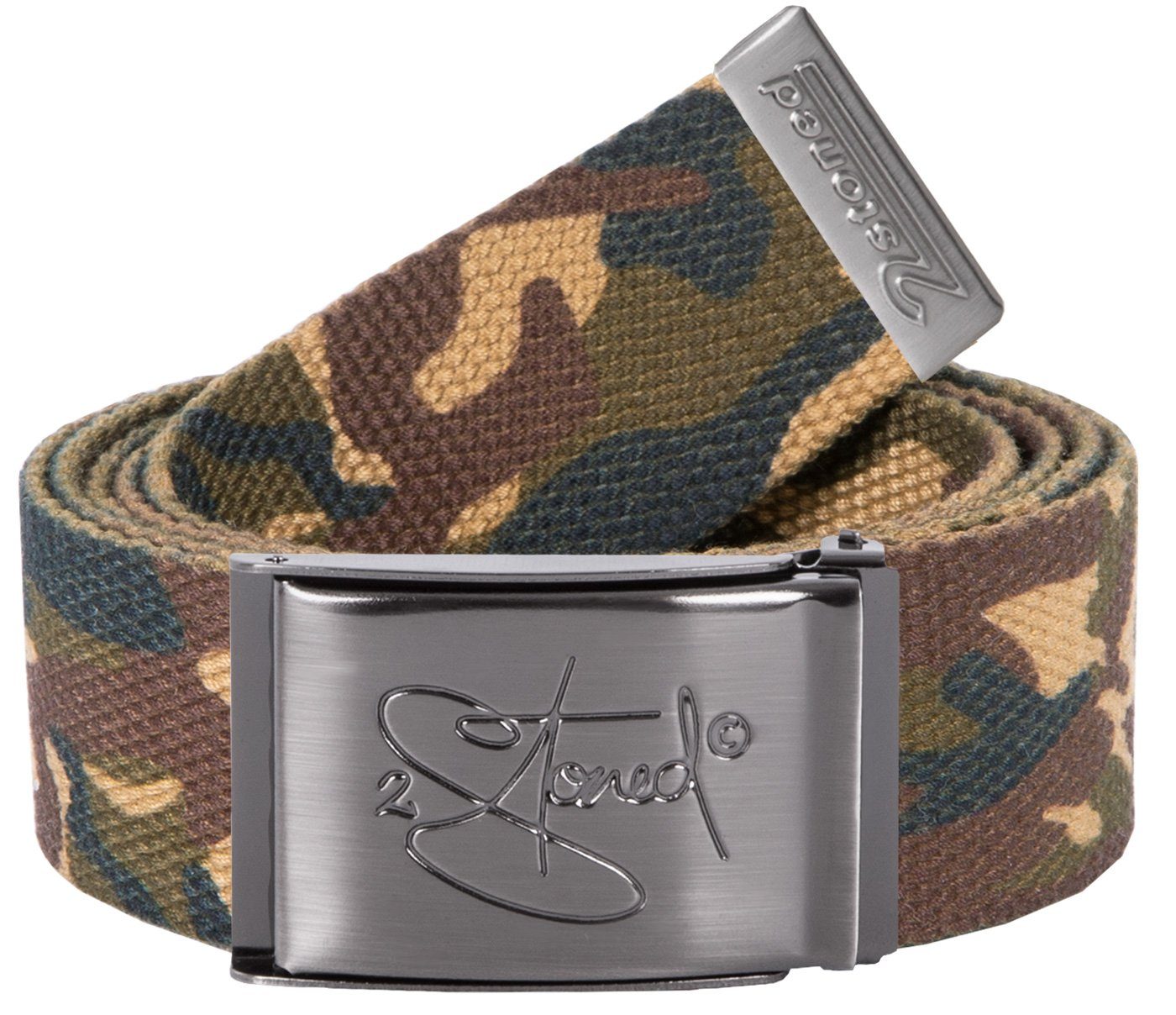 2Stoned Koppelgürtel Canvas Belt Camouflage, Schnalle Matt Classic, 4 cm breit, 120 cm lang individuell kürzbar, stufenlos verstellbar Desert Camo | Koppelgürtel