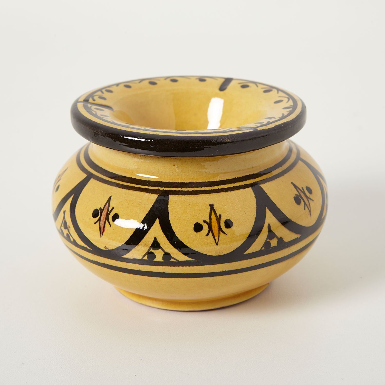 Casa Moro Aschenbecher Marokkanischer Keramik Aschenbecher Windaschenbecher handgetöpfert, handbemalt, Weihnachtsdeko, Kunsthandwerk aus Marrakesch Gelb