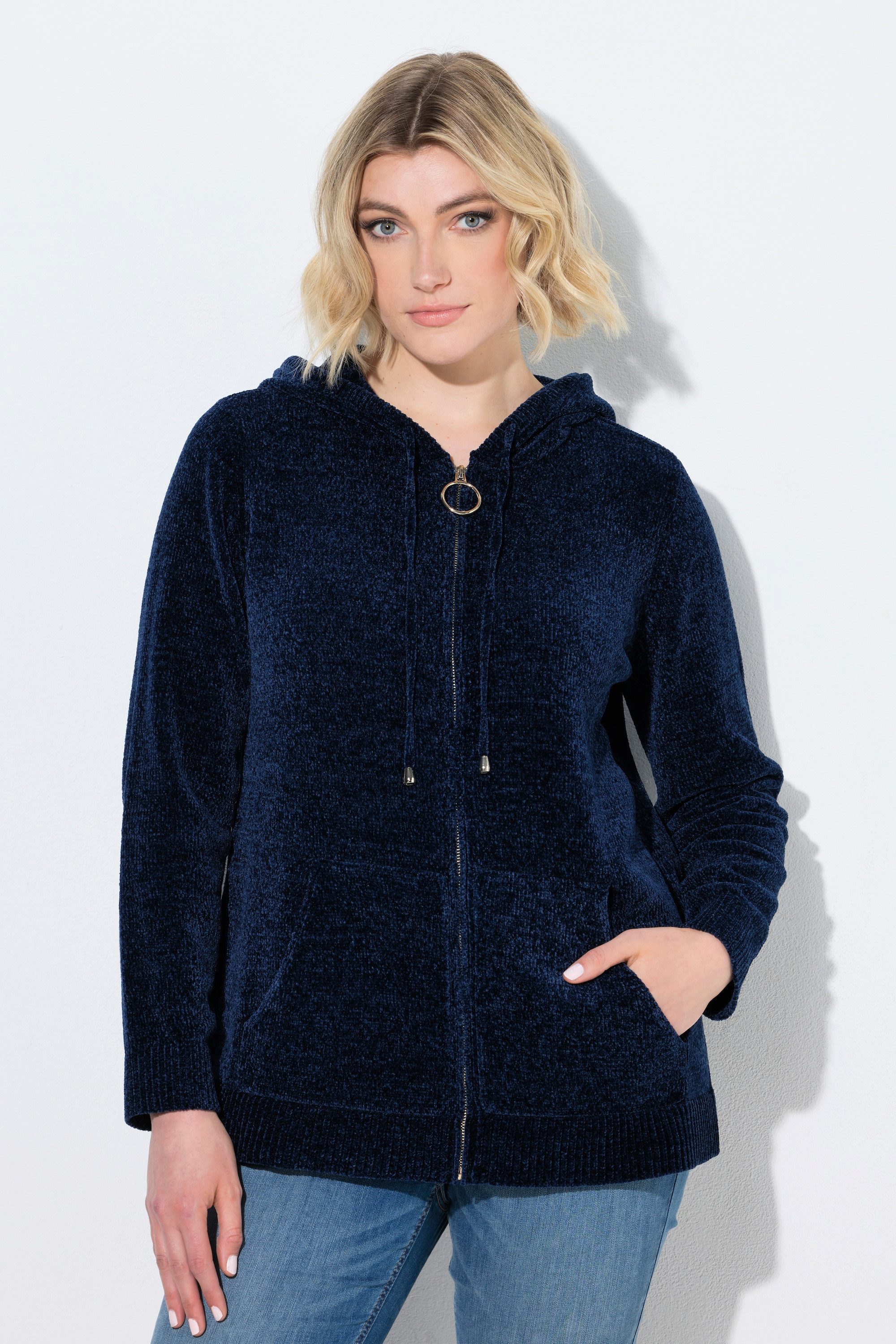 Ulla Popken Strickjacke Strickjacke Chenille Kapuze Langarm