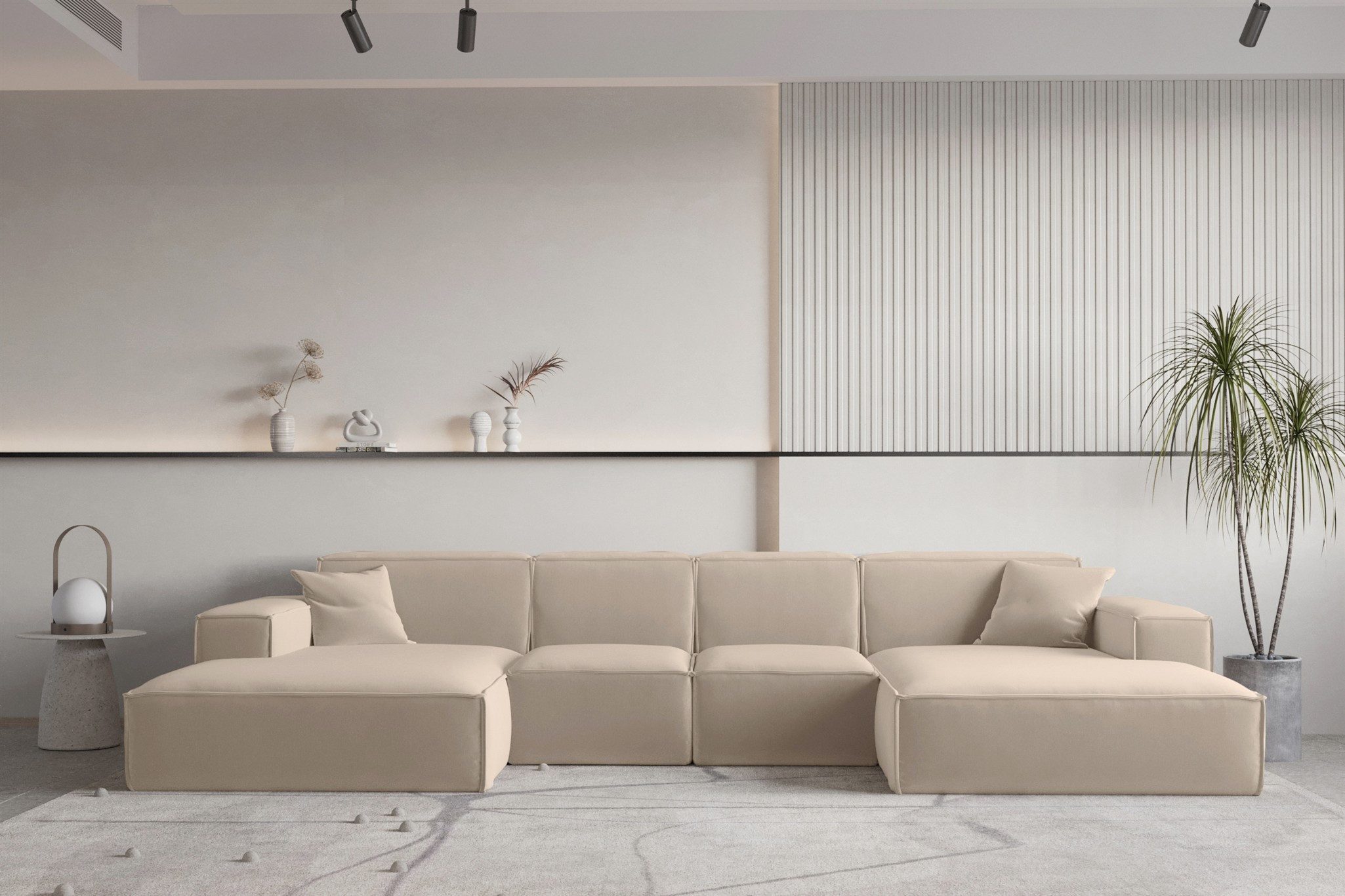 Fun Möbel Wohnlandschaft U-Form CELES PREMIUM XS, Breite 342 cm, inkl. 2 Zierkissen