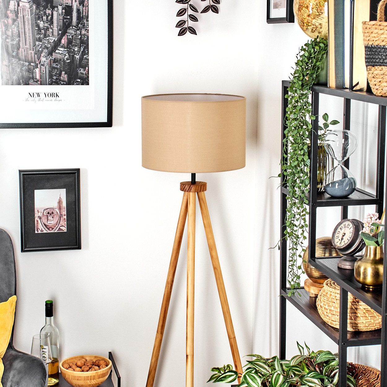 hofstein Stehlampe Stehlampe aus Holz/Metall im günstig online kaufen