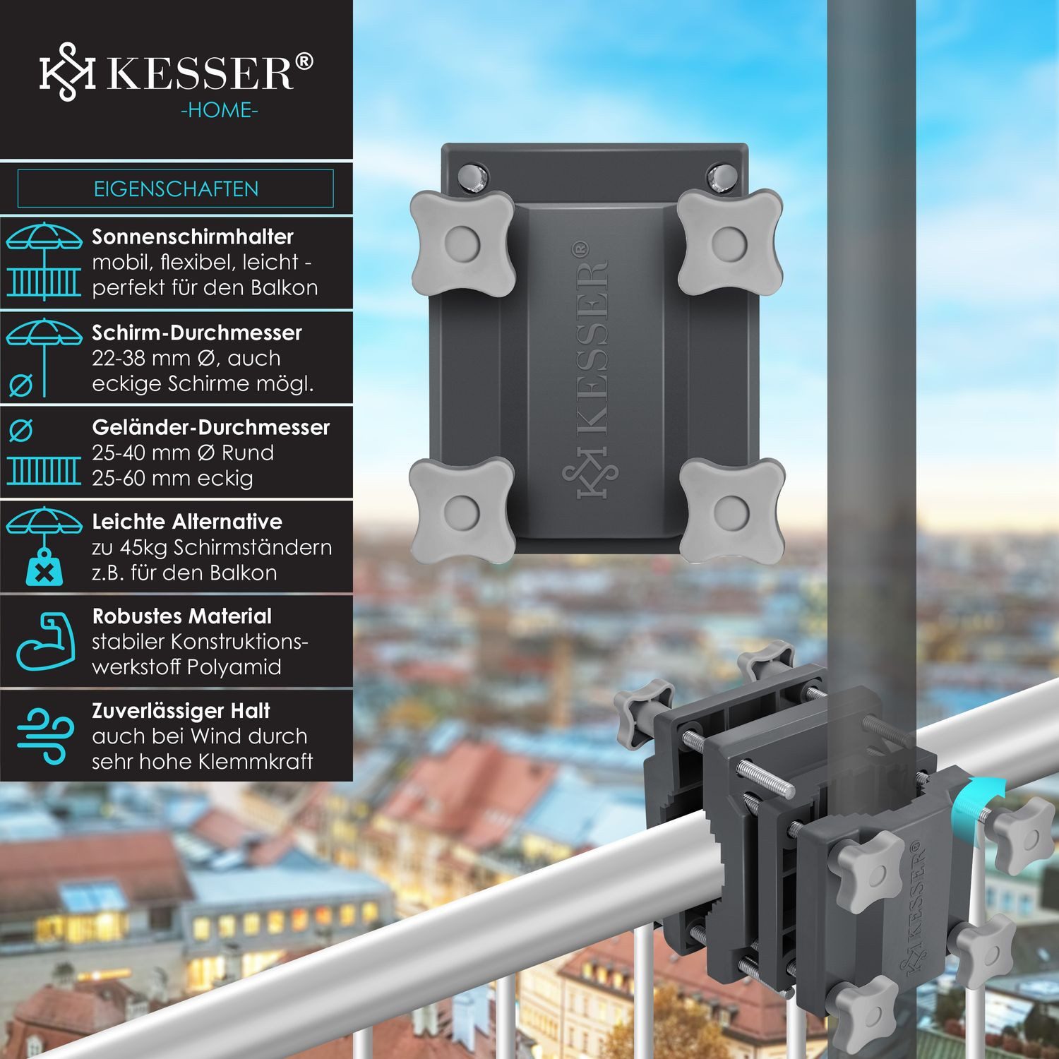 KESSER Schirmhalter, Premium Sonnenschirmhalter Universal Balkongeländer günstig online kaufen