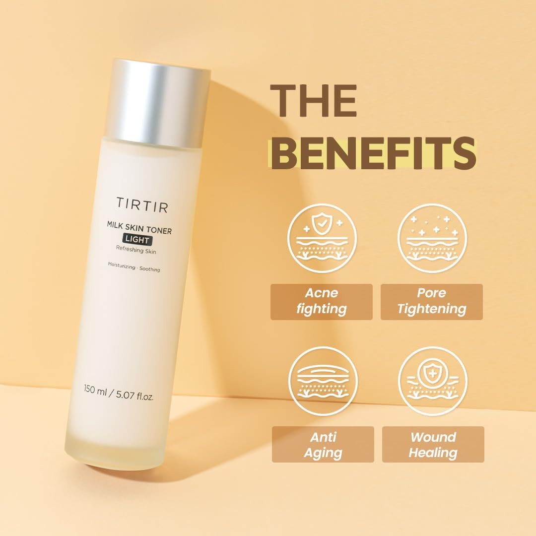 TIRTIR Toner Milk Skin Toner Light Gesichtswasser 150 ml – Veganer Toner mit 4 % Niacinamid, Reiskleie & Panthenol – für fettige, empfindliche & zu, Akne neigende Haut – beruhigend & feuchtigkeitsspendend