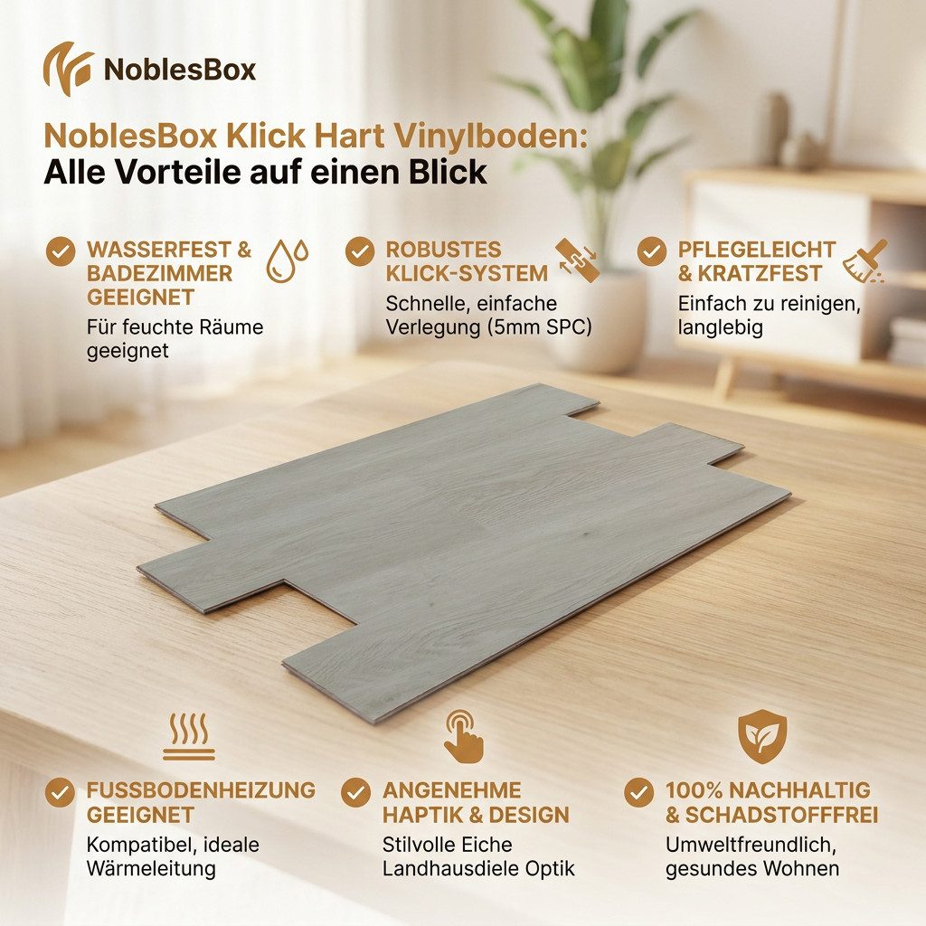 NoblesBox Designboden Klick Vinylboden SPC - Hartvinyl - 4+1mm Wasserfest - 1 mm Isolierung, Für Fußbodenheizung, Hochabriebfest & Klicksystem – Bild 5 von 5