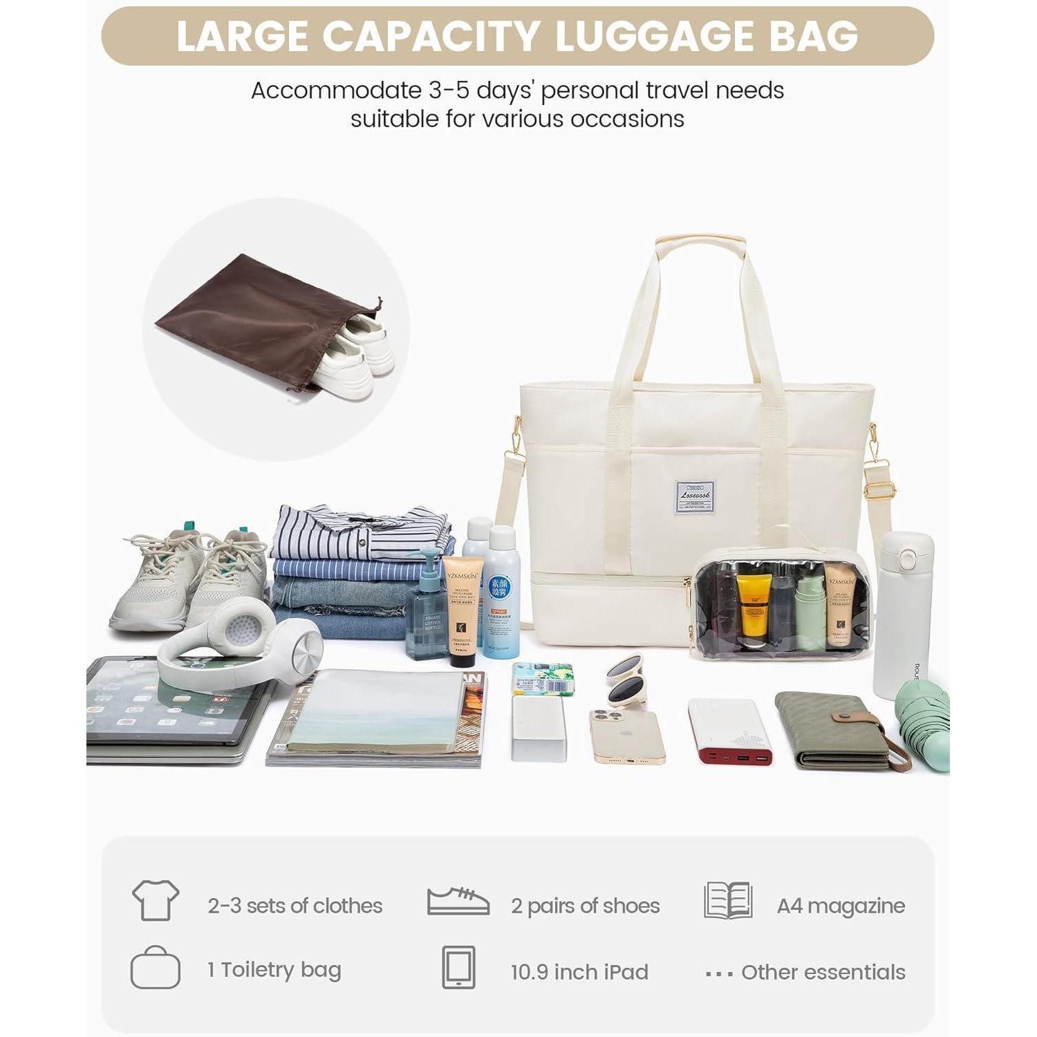 LuxusKollektion Weekender Reisetasche Damen Wasserdicht Weekender mit Schuhfach Beige