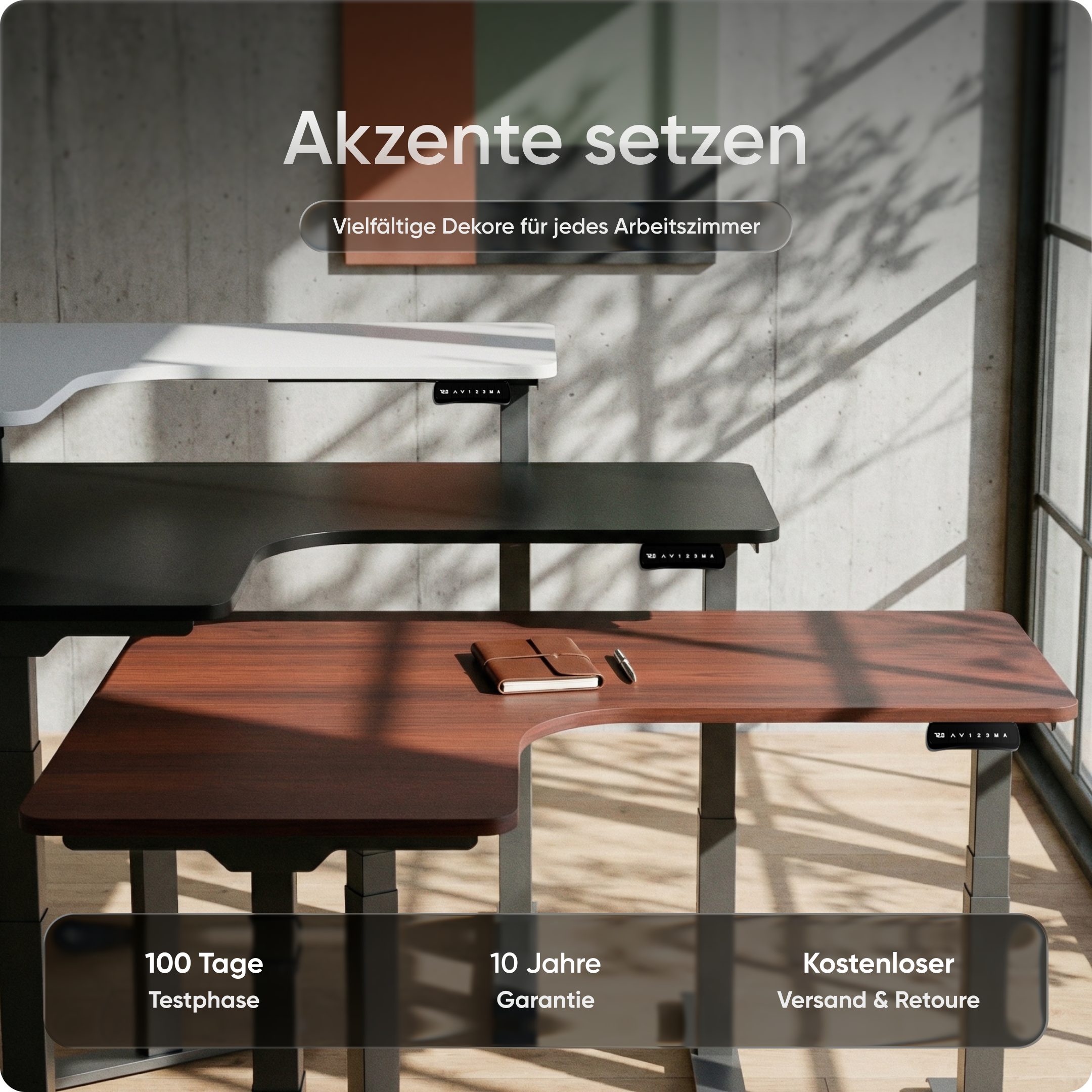 DESKSPACE Schreibtischplatte Eck Tischplatte 160x130x70cm massive Holzplatte für Schreibtisch