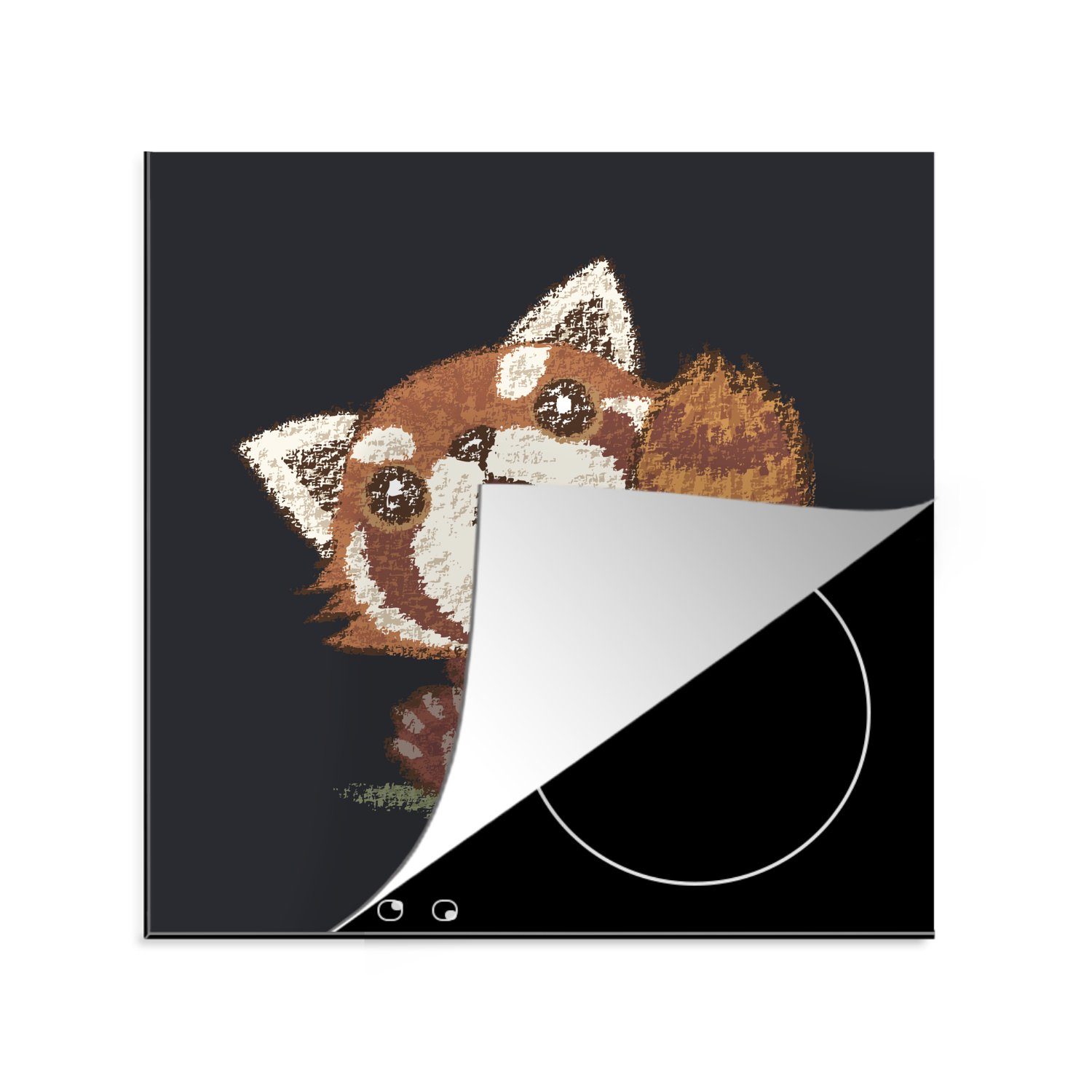 MuchoWow Herdblende-/Abdeckplatte Eine Illustration eines kleinen Pandas, der seinen Schwanz hält, Vinyl, (1 tlg), 78x78 cm, Ceranfeldabdeckung, Arbeitsplatte für küche