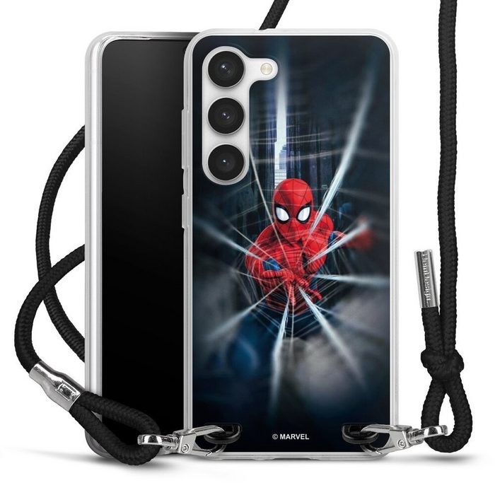 DeinDesign Handyhülle Marvel Spider-Man Kinofilm Spider-Man Webs In Action Samsung Galaxy S23 Handykette Hülle mit Band Case zum Umhängen