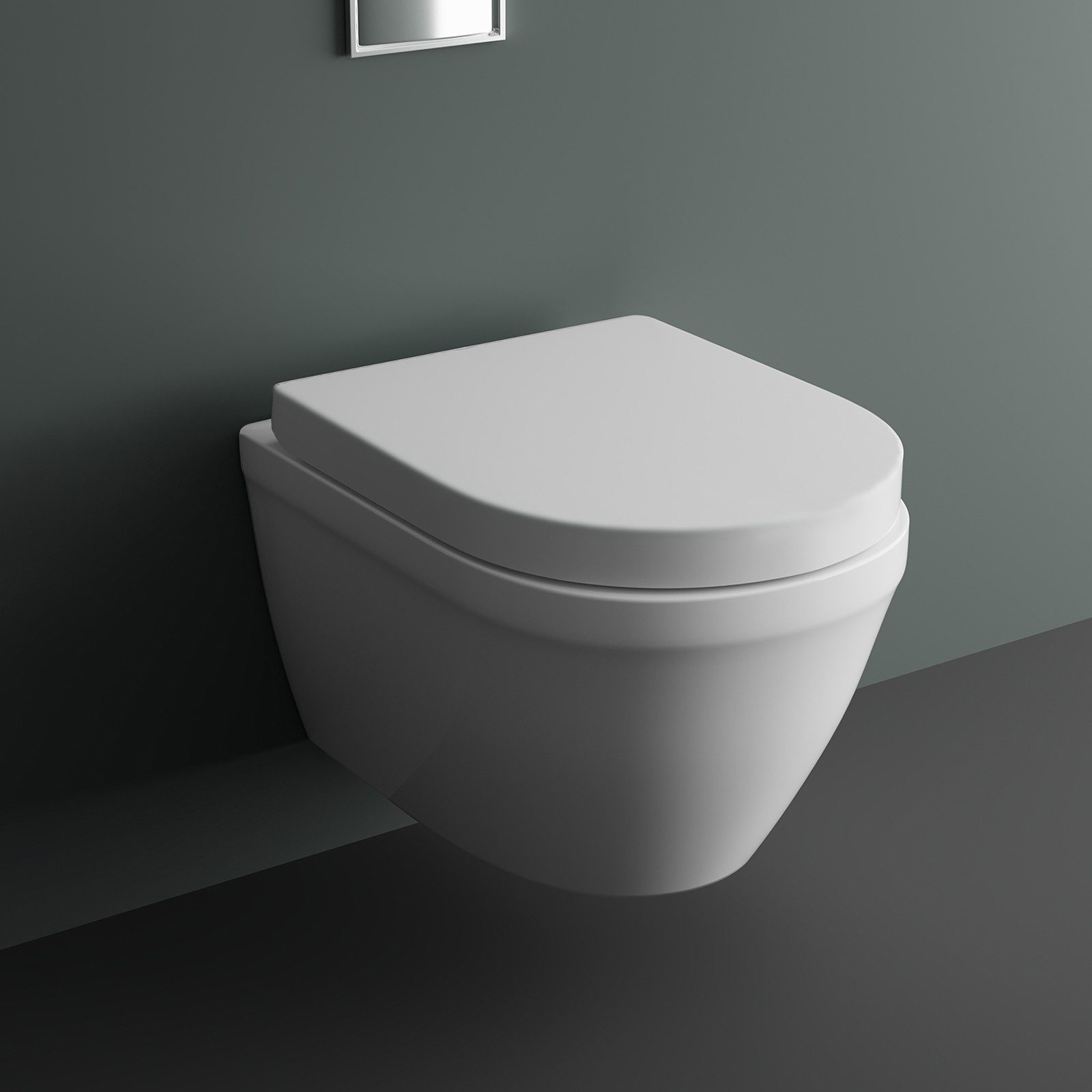 Alpenberger Vorwandelement WC Set Komplett: Hänge WC + Villeroy & Boch Spülkasten Betätigungsplatte, Keramik Toilette, Kloschüssel mit Nano Beschichtung, Wassersparsames Wand WC ohne Spülrand