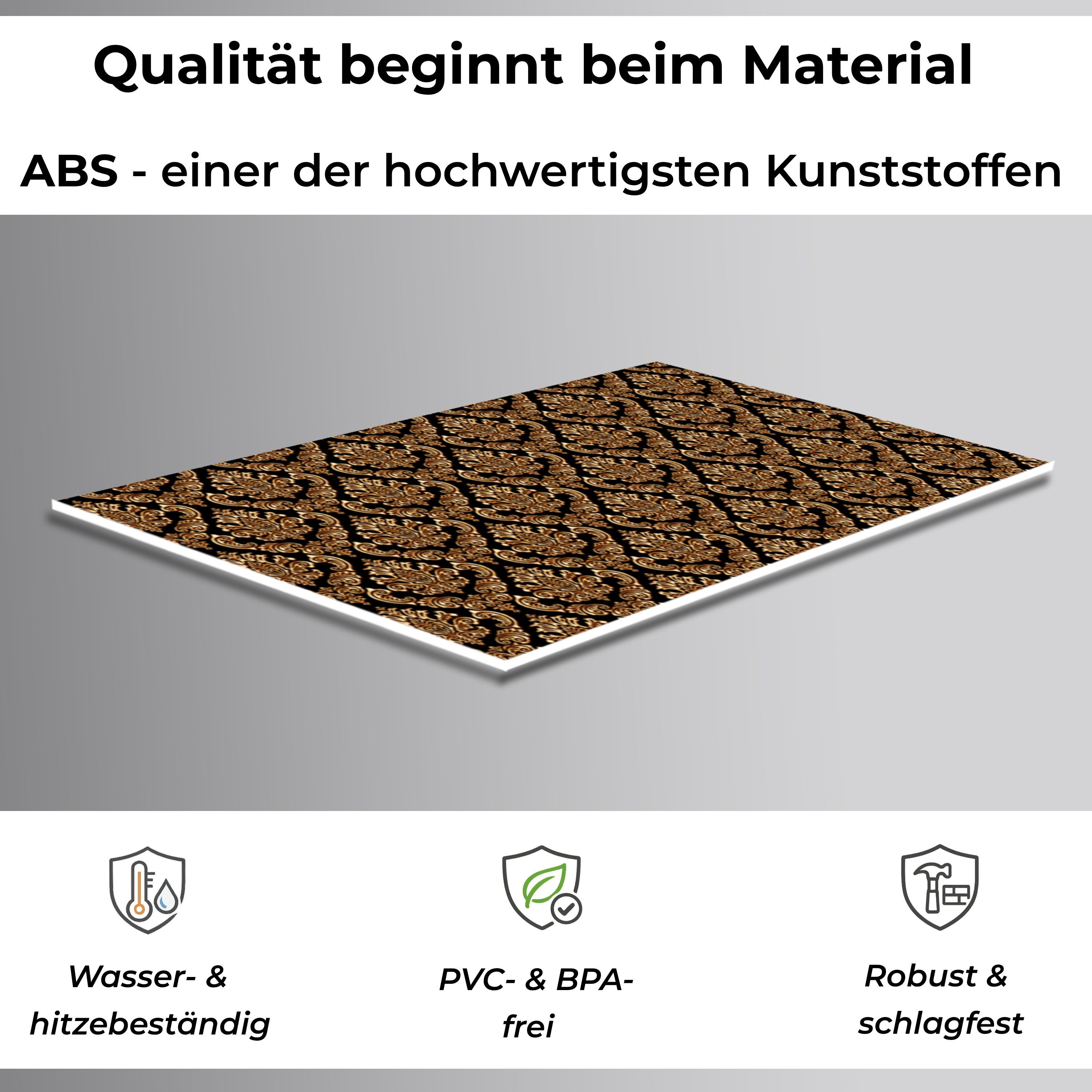 Rodnik Küchenrückwand Schwarz Gold Barock, (mit goldfarbenen Ornamenten), ABS-Platte mit Direktdruck, fugendeckend, robust