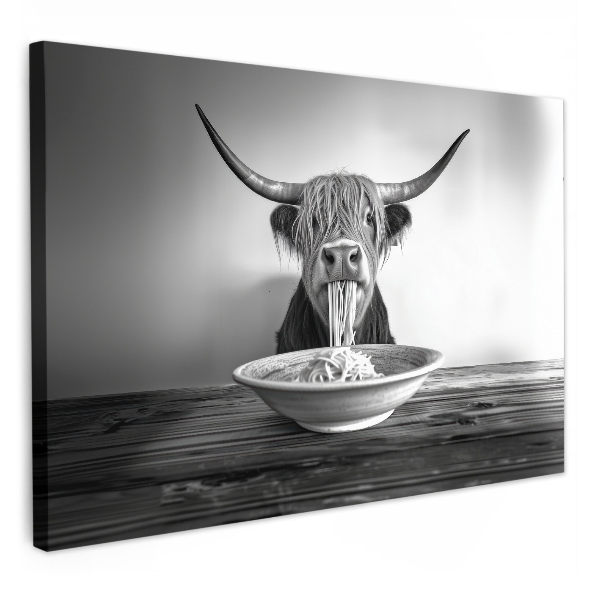 Leinwandbild Schottischer Highlander - Spaghetti - Tiere - Schwarz und weiß