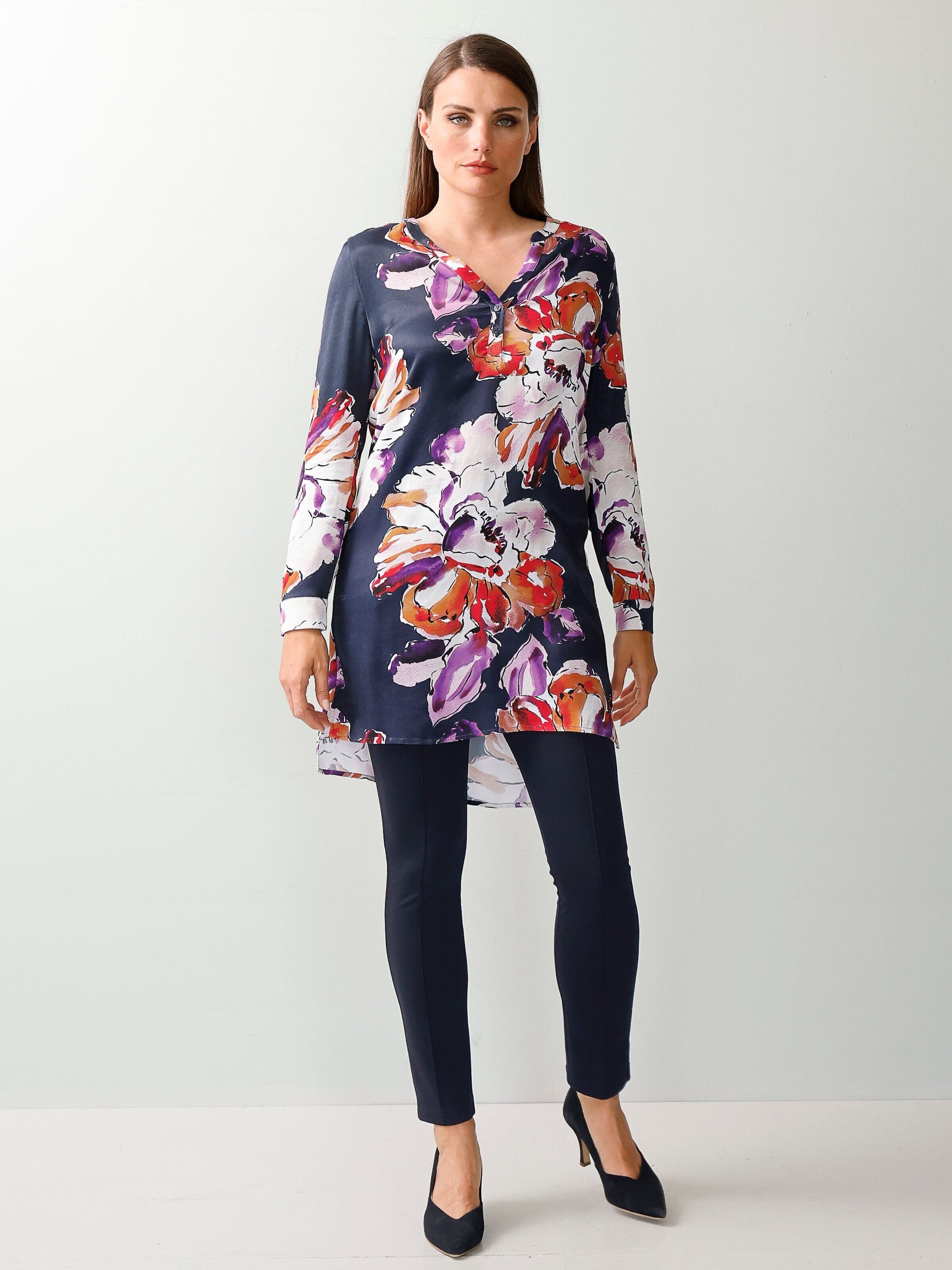 Alba Moda Langarmbluse Longbluse mit floralem Print