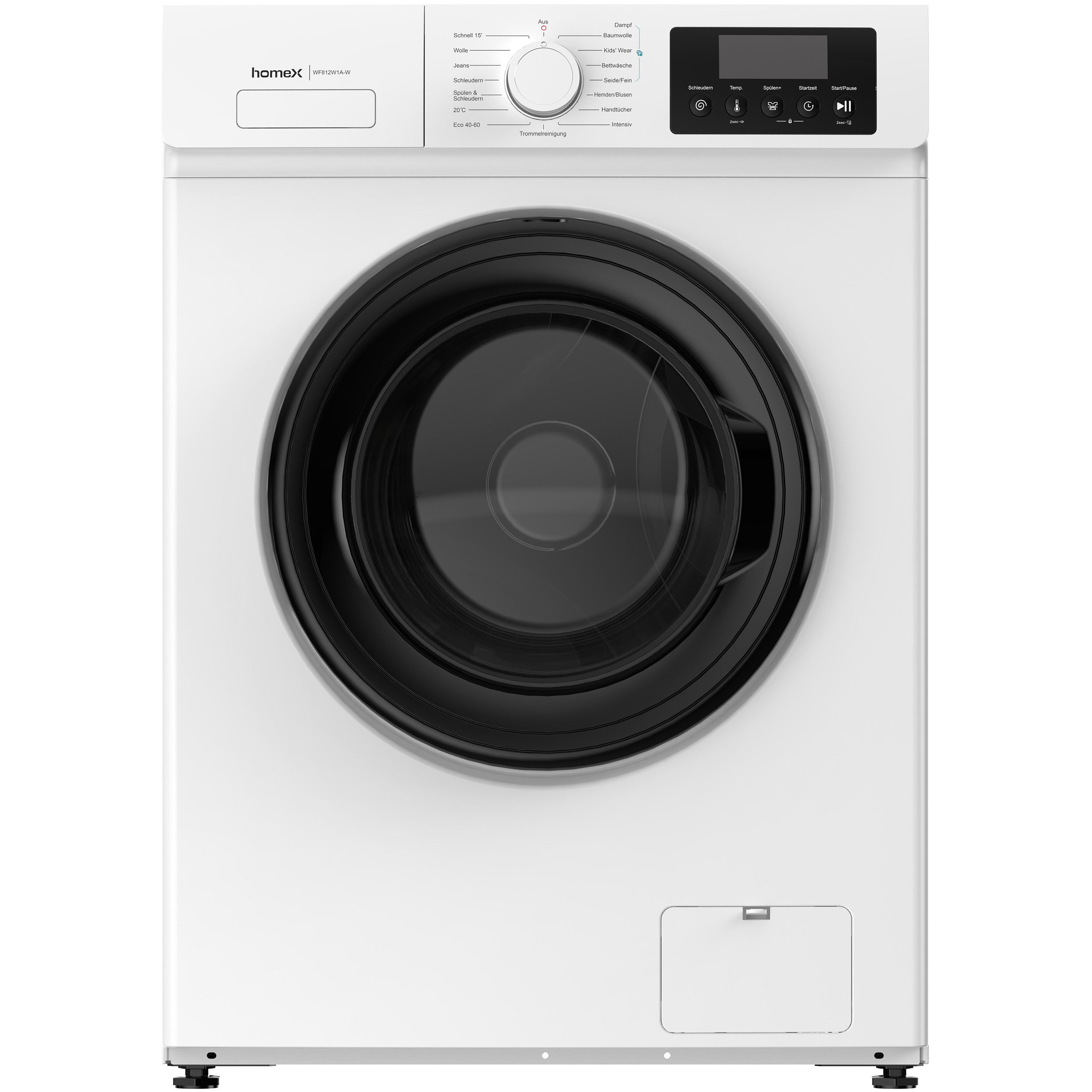 homeX Waschmaschine WF812W1A-W, 8 kg, 1200 U/min, Frontlader 8kg, 1.200 U/Min, Dampffunktion, Inverter Motor, EEK A -20%