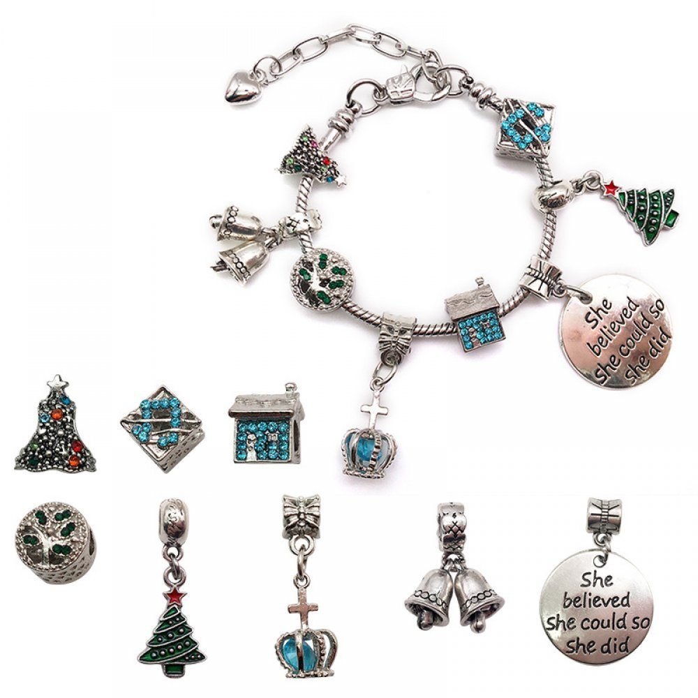 Weihnachten Handmade Silber Großes Kinder Armband Loch Perlen Bettelarmband DIY Set Set Invanter