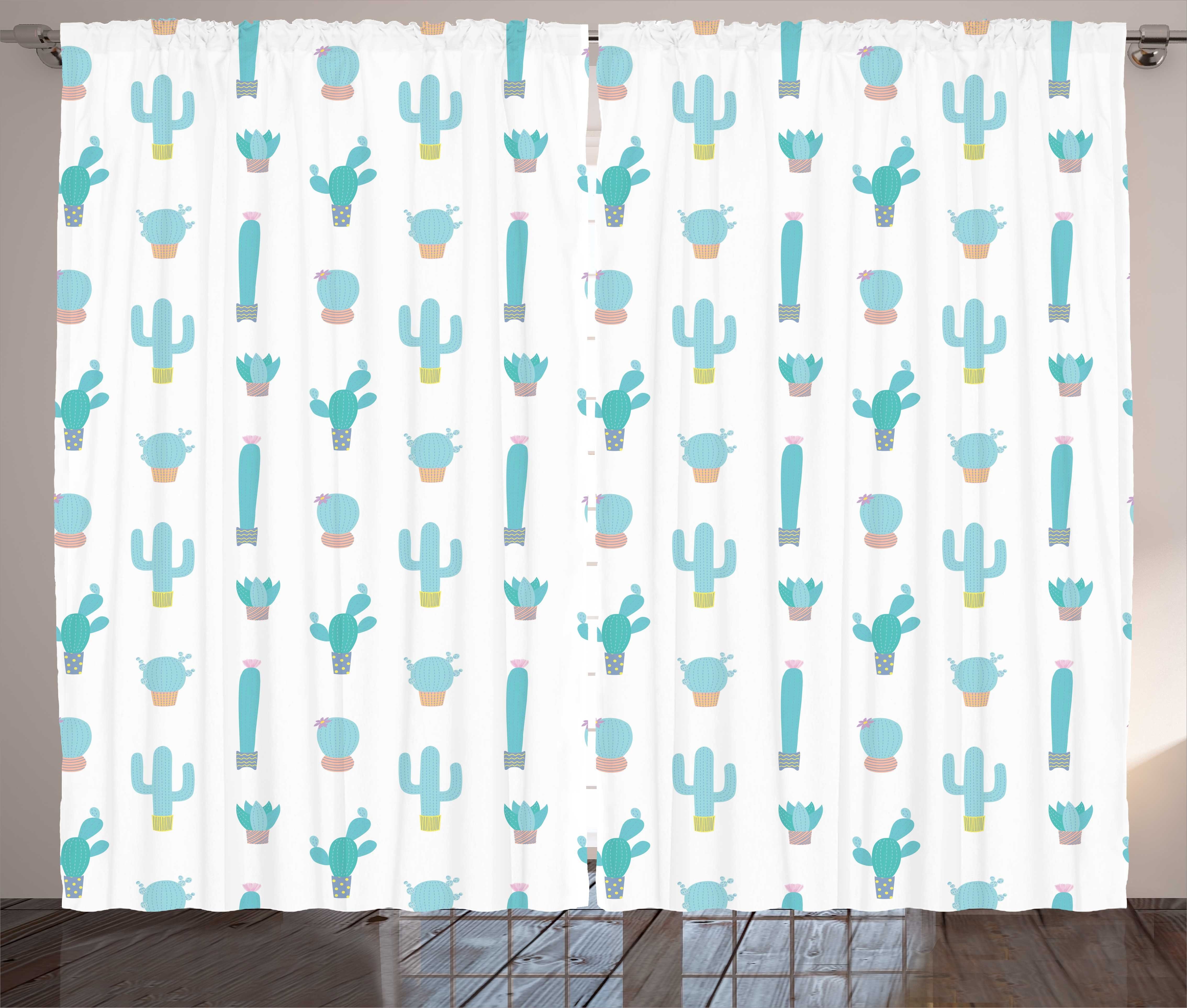 Leben Schlafzimmer Haken, Hues und Pflanzen Vorhang mit Turquoise Kräuselband Abakuhaus, Schlaufen Gardine Cactus