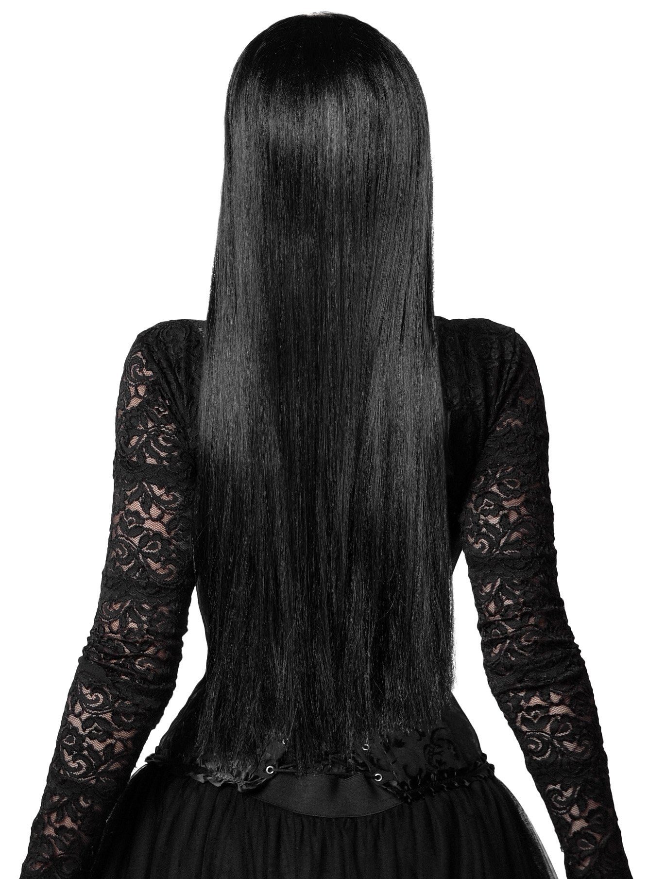 Metamorph Kostüm-Perücke Morticia Perücke - Kostüm Perücke für Fasching, Langes, glattes, schwarzes Haar für Hexen, Vampire und Gothic-Mütter