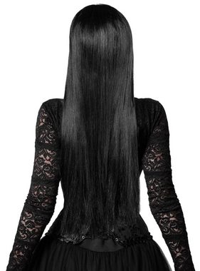 Metamorph Kostüm-Perücke Mortizia Perücke, Langes, glattes, schwarzes Haar für Hexen, Vampire und Gothic-Mütter