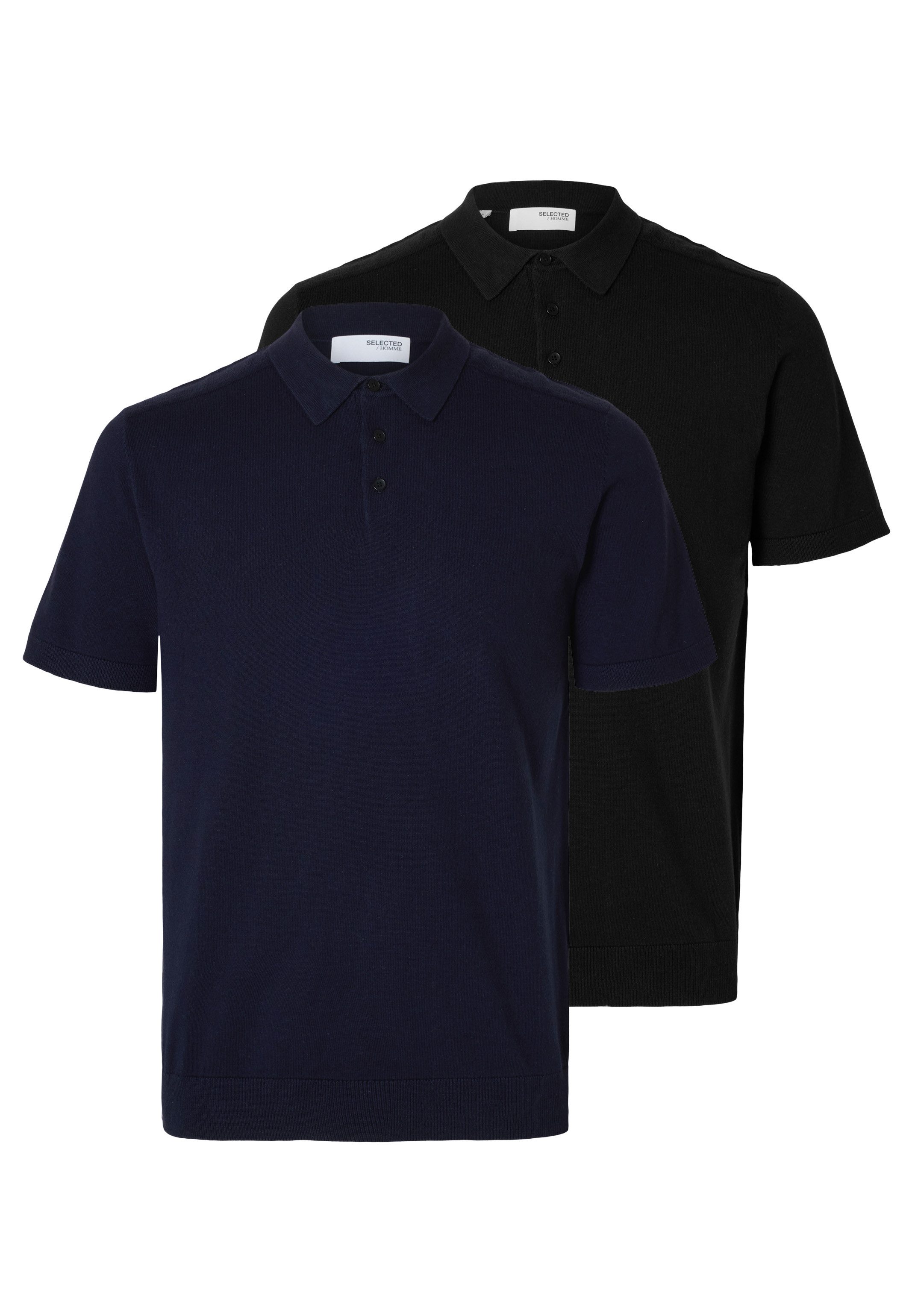 Selected Poloshirt 2er Pack Berg Poloshirt - Baumwolle - Atmungsaktiv - Mit Polokragen und Knopfleiste
