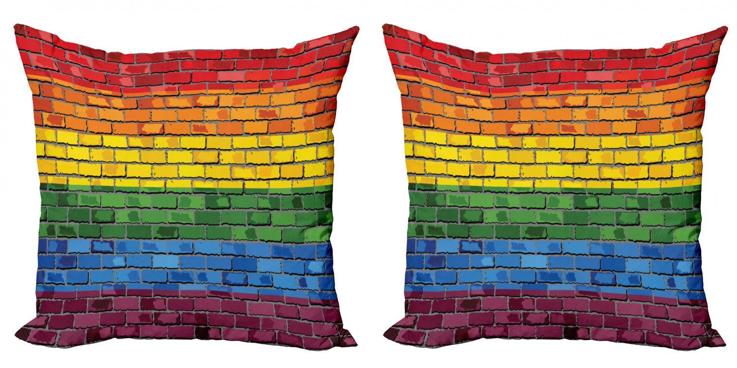 Kissenbezüge Modern Accent Doppelseitiger Digitaldruck, Abakuhaus (2 Stück), Ziegelwand Homosexuell Pride-Flagge Regenbogen