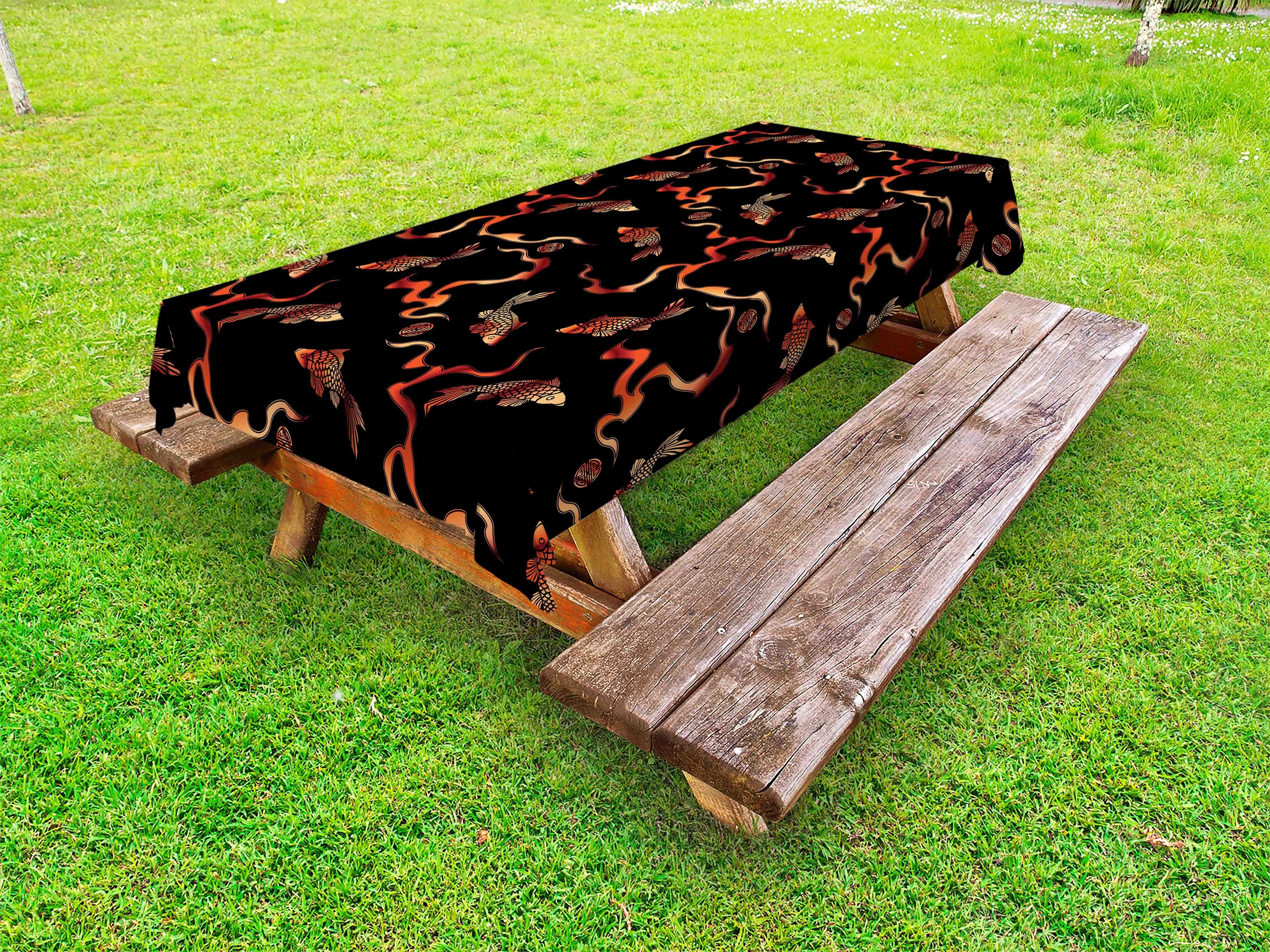 Abakuhaus Tischdecke dekorative waschbare Picknick-Tischdecke, Burnt Orange Ethnischen Asiatischen Fisch-Kunst | Tischdecken