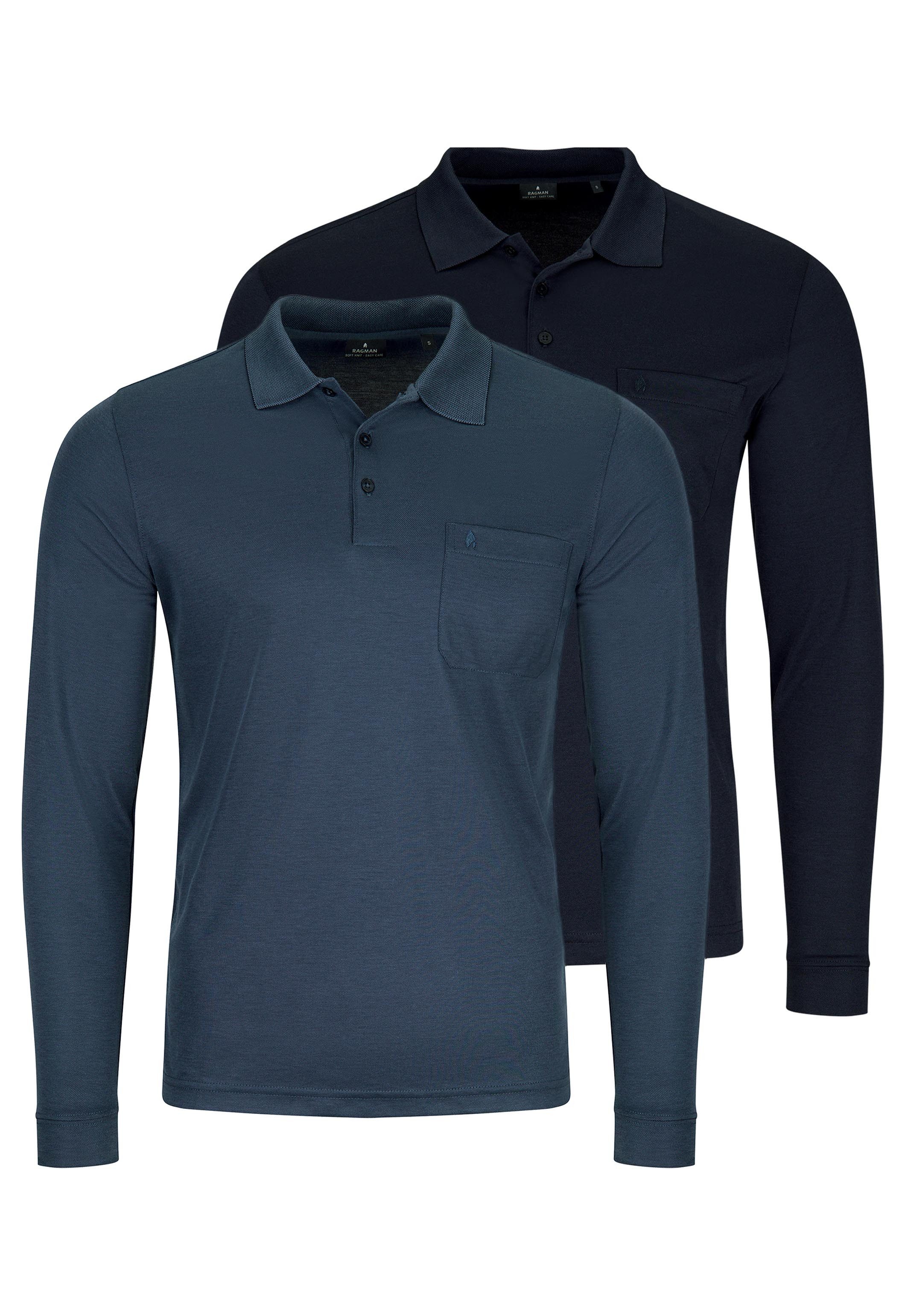 RAGMAN Langarm-Poloshirt 2er Pack Basic (Spar-Set, 2-tlg) Poloshirt - Baumwolle - Atmungsaktiv - Klassischer Look