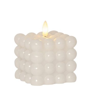 MARELIDA LED-Kerze LED Kerze Bubble Würfel Cube Kerze Echtwachs H: 9,5cm Timer weiß