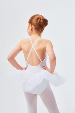 tanzmuster Tüllkleid Ballett Tutu Antonia mit Spaghettiträgern Ballettkleid für Mädchen aus glänzendem Lycra, Tüllrock mit Spitze